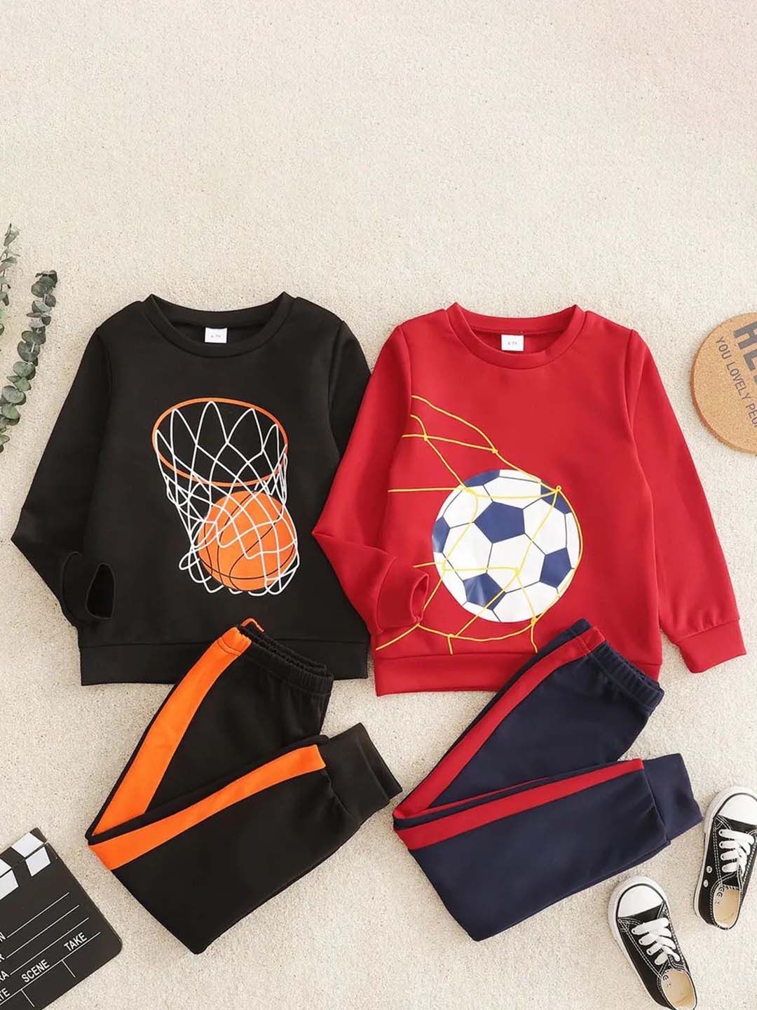 Googo Gaaga Boys Pack Of 2 Printed Round Neck Purre Cotton Sweatshirt With Joggers
