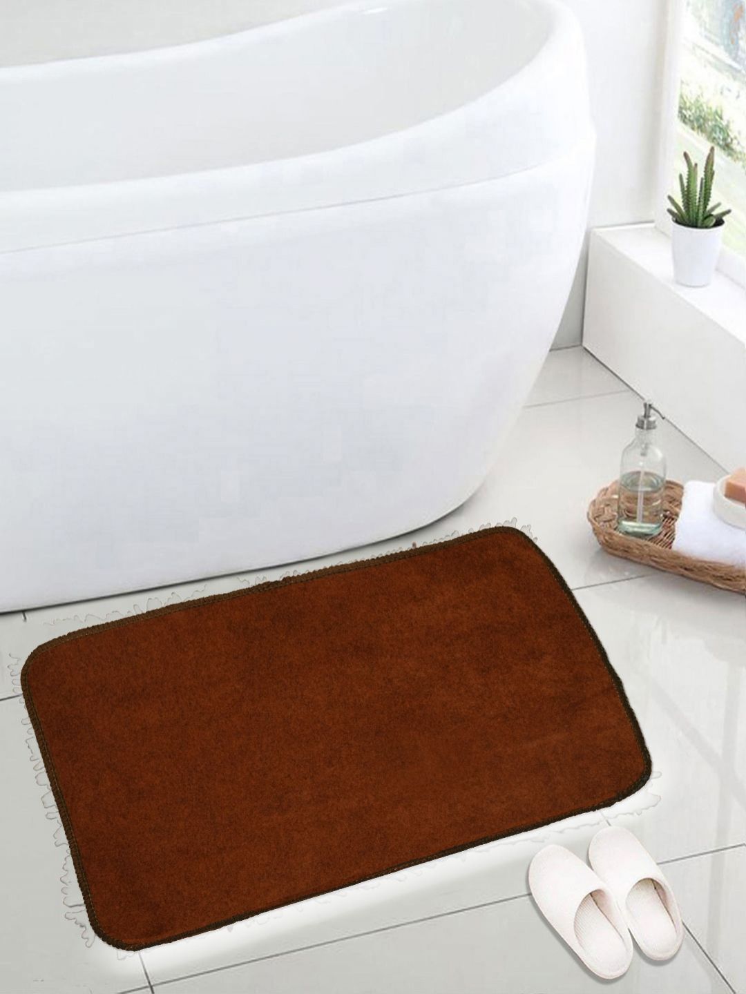 AaHo Decor Brown & Grey 2 Pieces 350 GSM Anti Skid Microfibre Bath Rugs