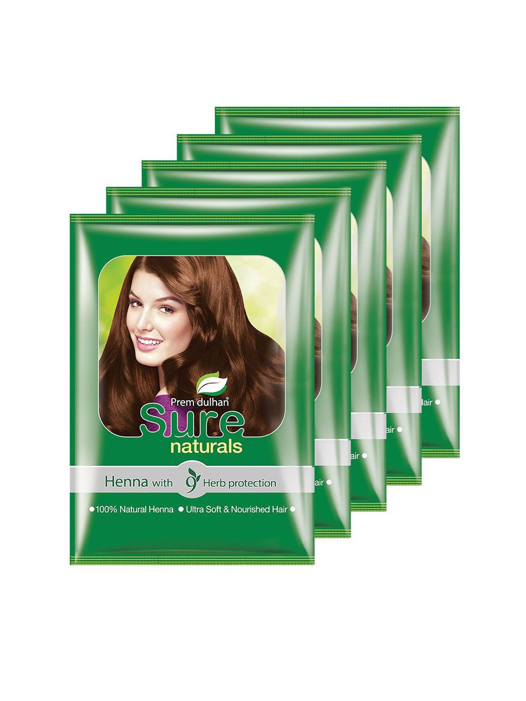 Prem Dulhan Set Of 5 Sure Naturals Haie Coloe With Henna -500 g Each - Brown