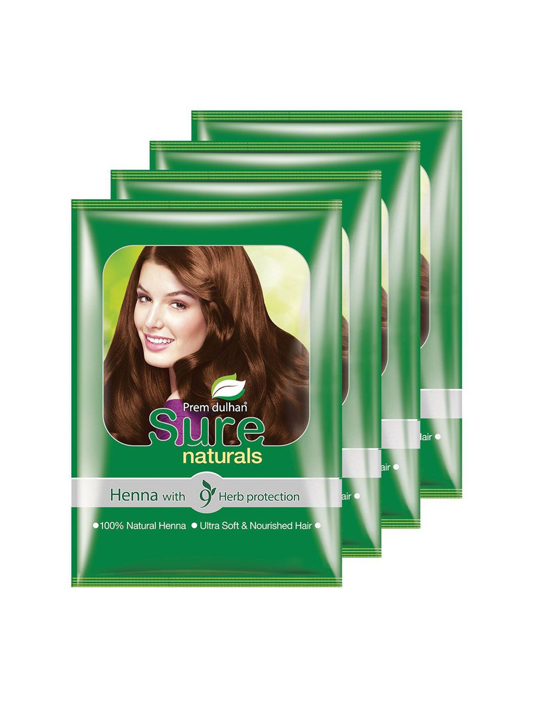 Prem Dulhan Set Of 4 Sure Naturals Haie Coloe With Henna - 500 g Each - Brown