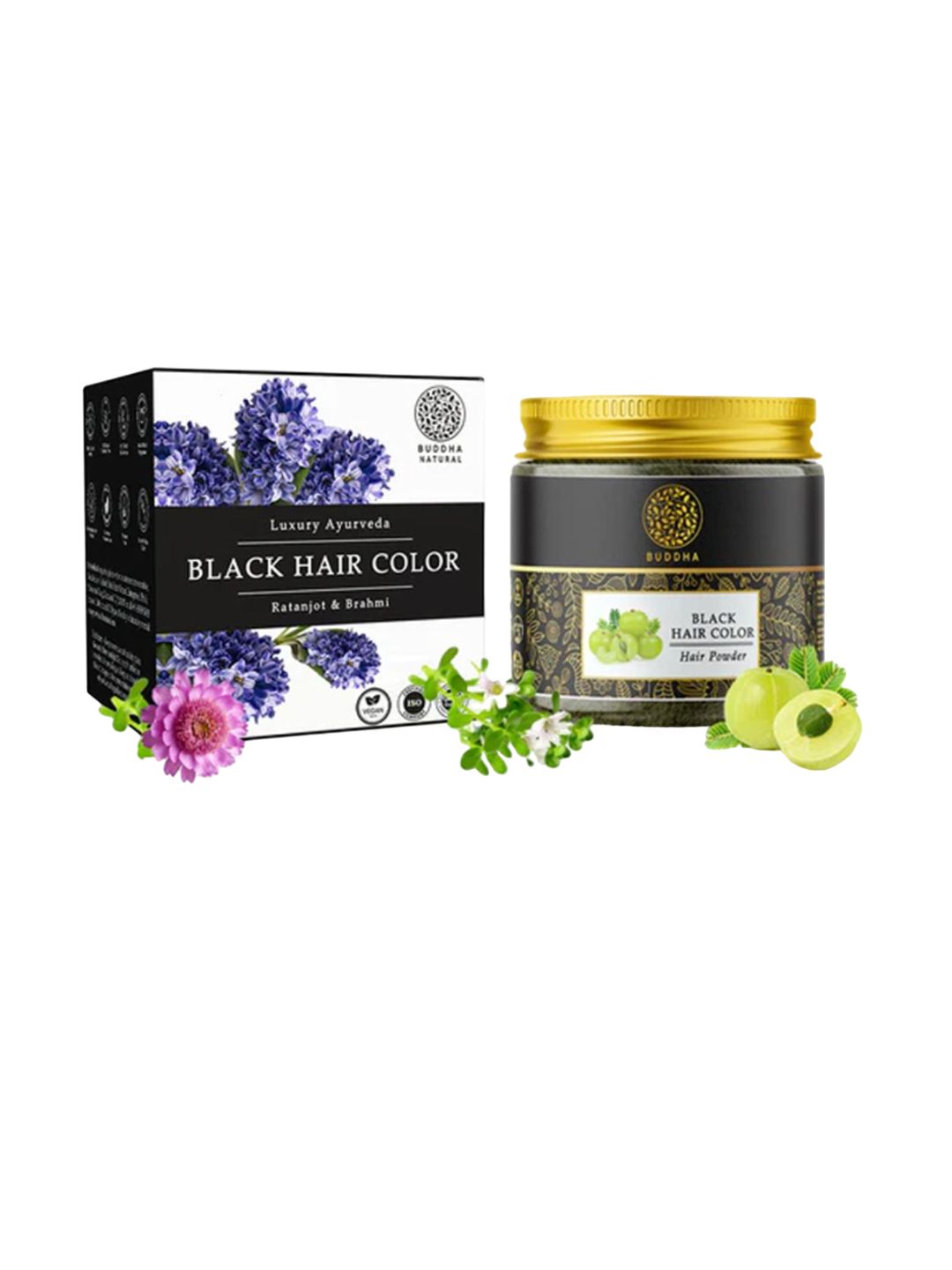 BUDDHA NATURAL Hair Color Powder With Natural Henna - 50 g  - Black