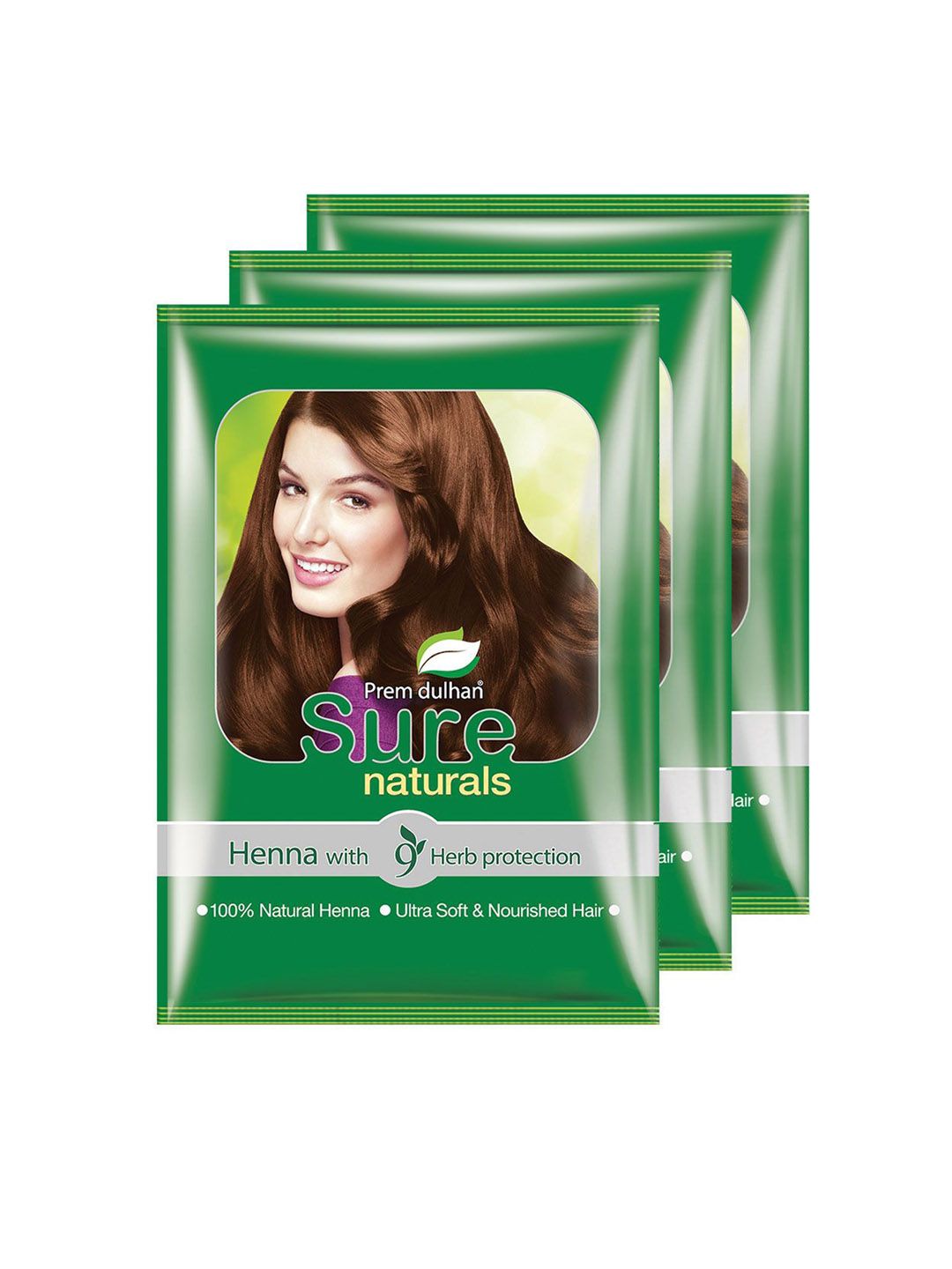 Prem Dulhan Set Of 3 Sure Naturals Hair Color With Henna -500 g Each - Brown