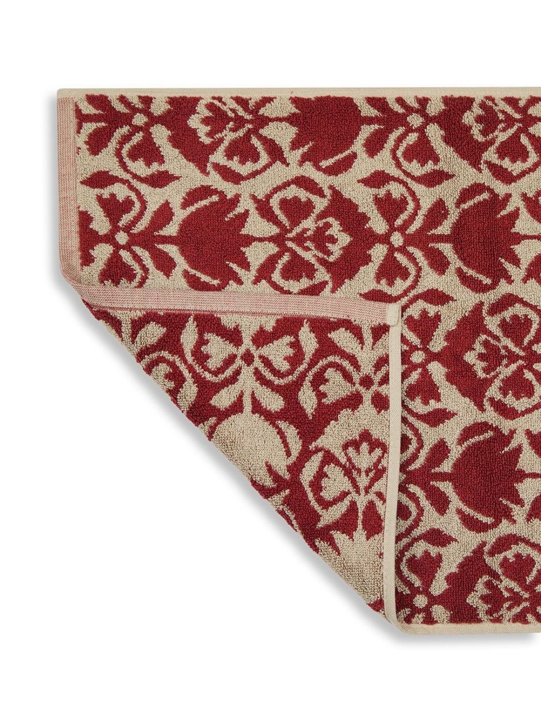 Fabindia Red & Beige Printed Cotton 570 GSM Hand Towel
