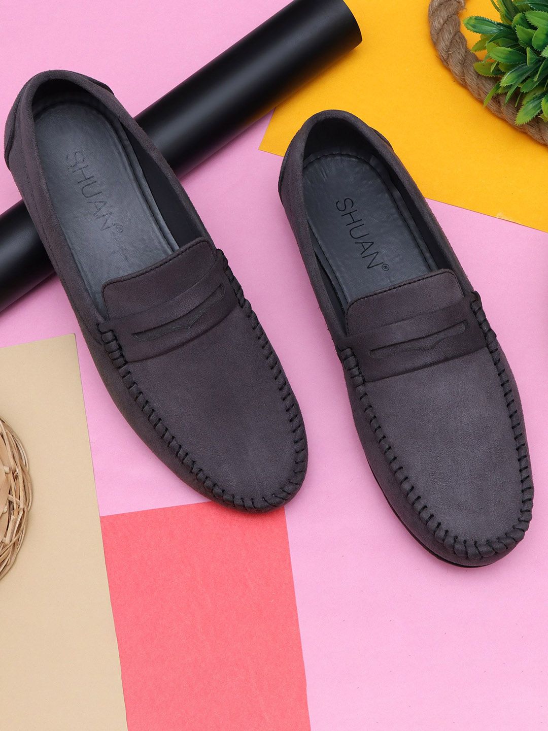 SHUAN Men Suede Leather Loafers