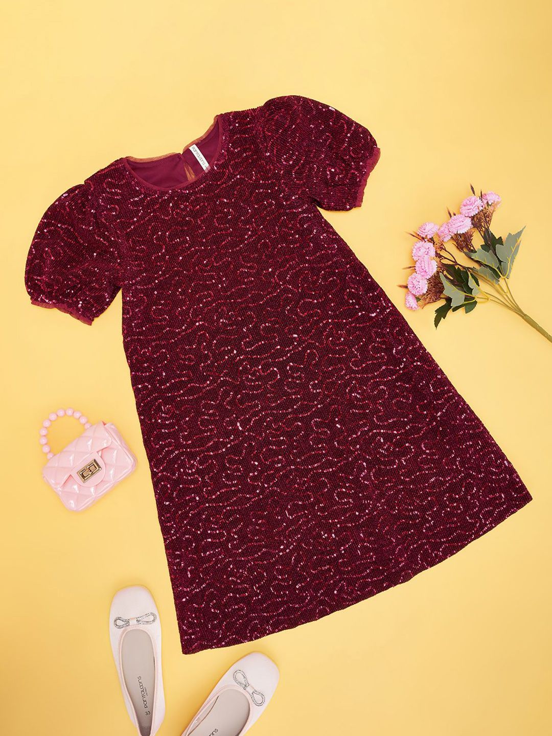 Pantaloons Junior Girls Puff Sleeve A-Line Dress