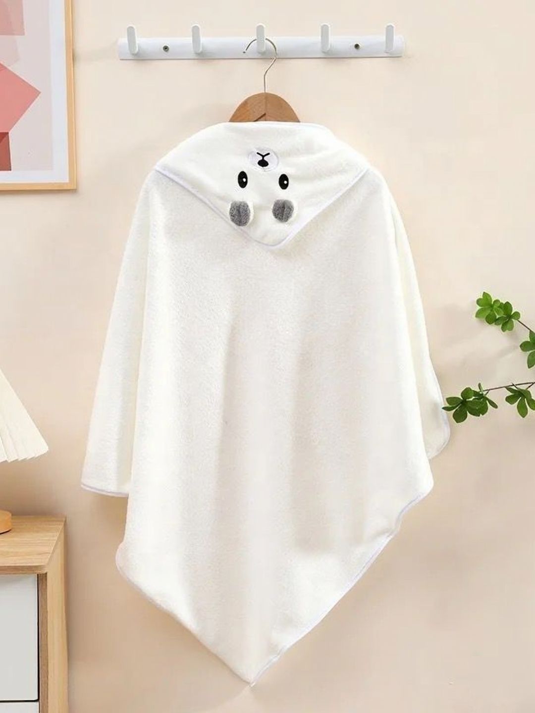 Butterthief Baby White & Grey Printed 250 GSM Hooded Bath Towel
