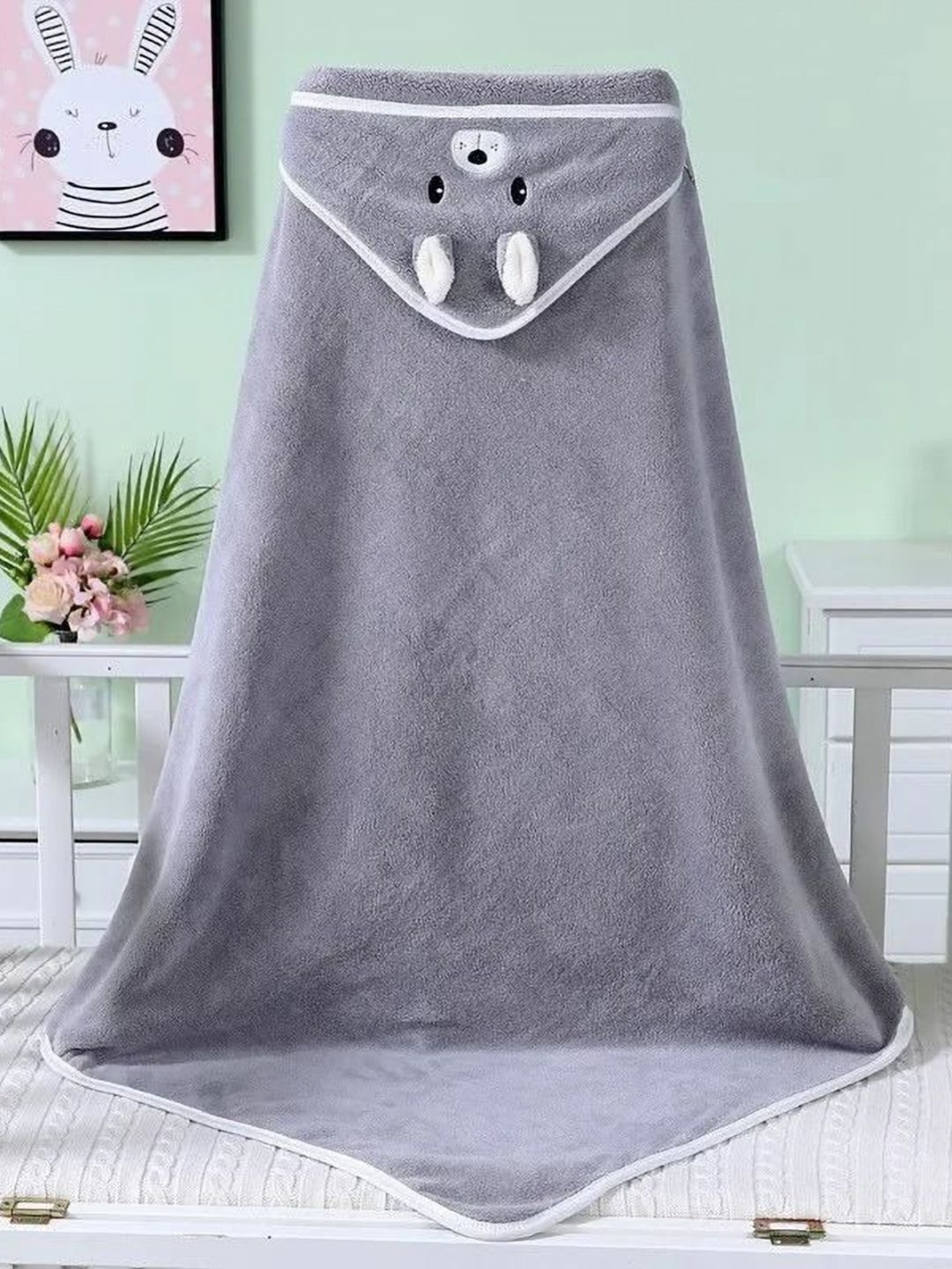 Butterthief Baby Grey & White Printed 250 GSM Hooded Bath Towel