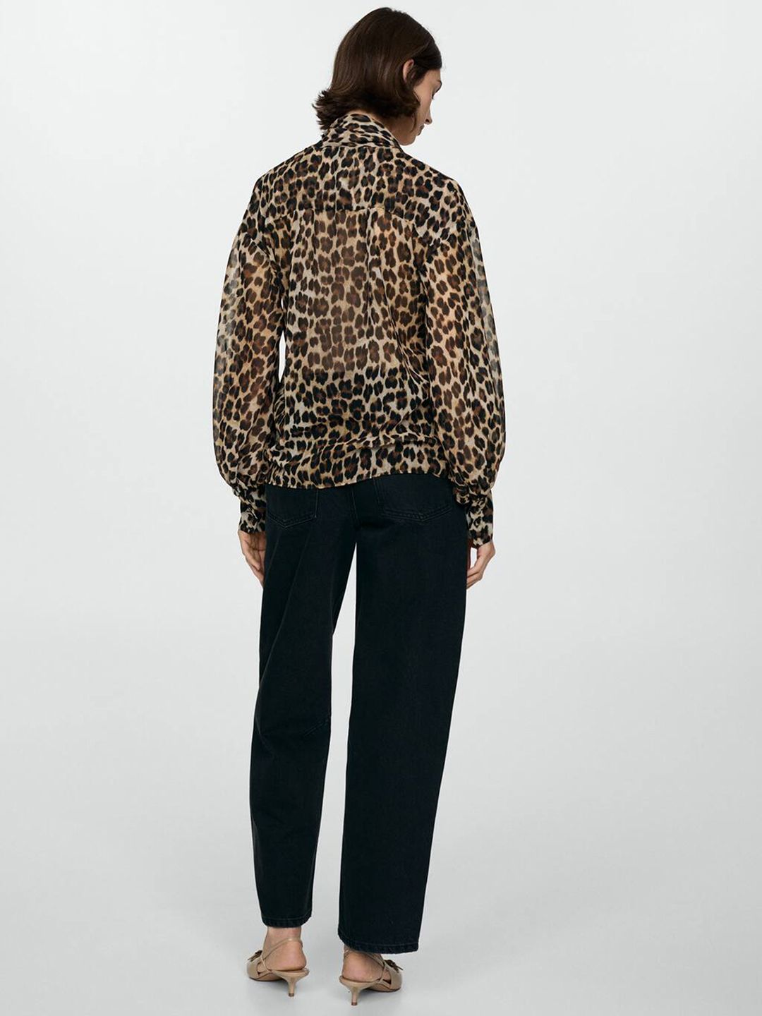 Animal Print Tie-Up Neck Top