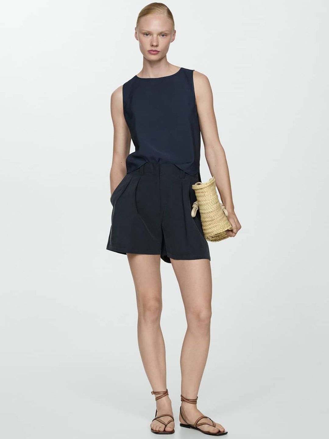 Pleated Mid-Rise Shorts