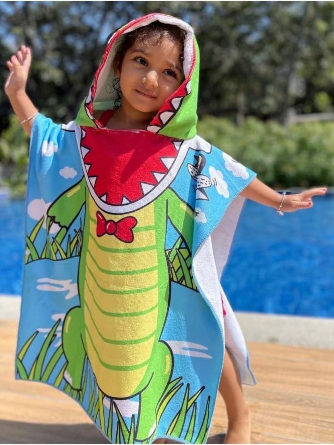 Butterthief Green Printed Cotton 210 GSM Poncho Bath Towel