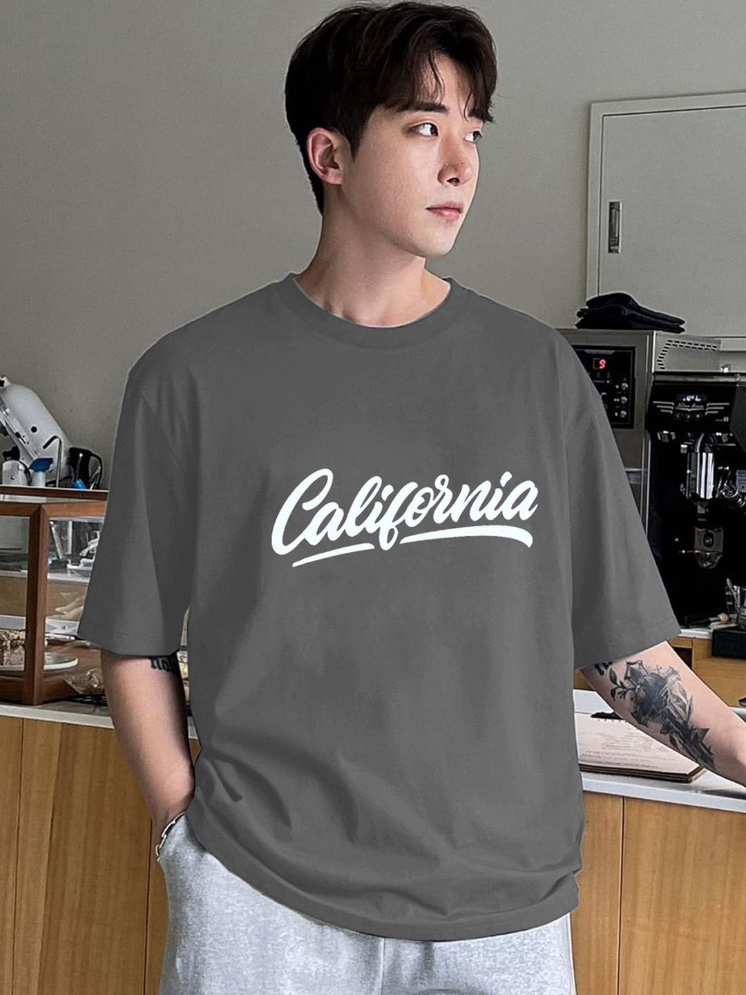 CLAFOUTIS Men Cotton Typography Printed Drop-Shoulder Sleeves T-shirt