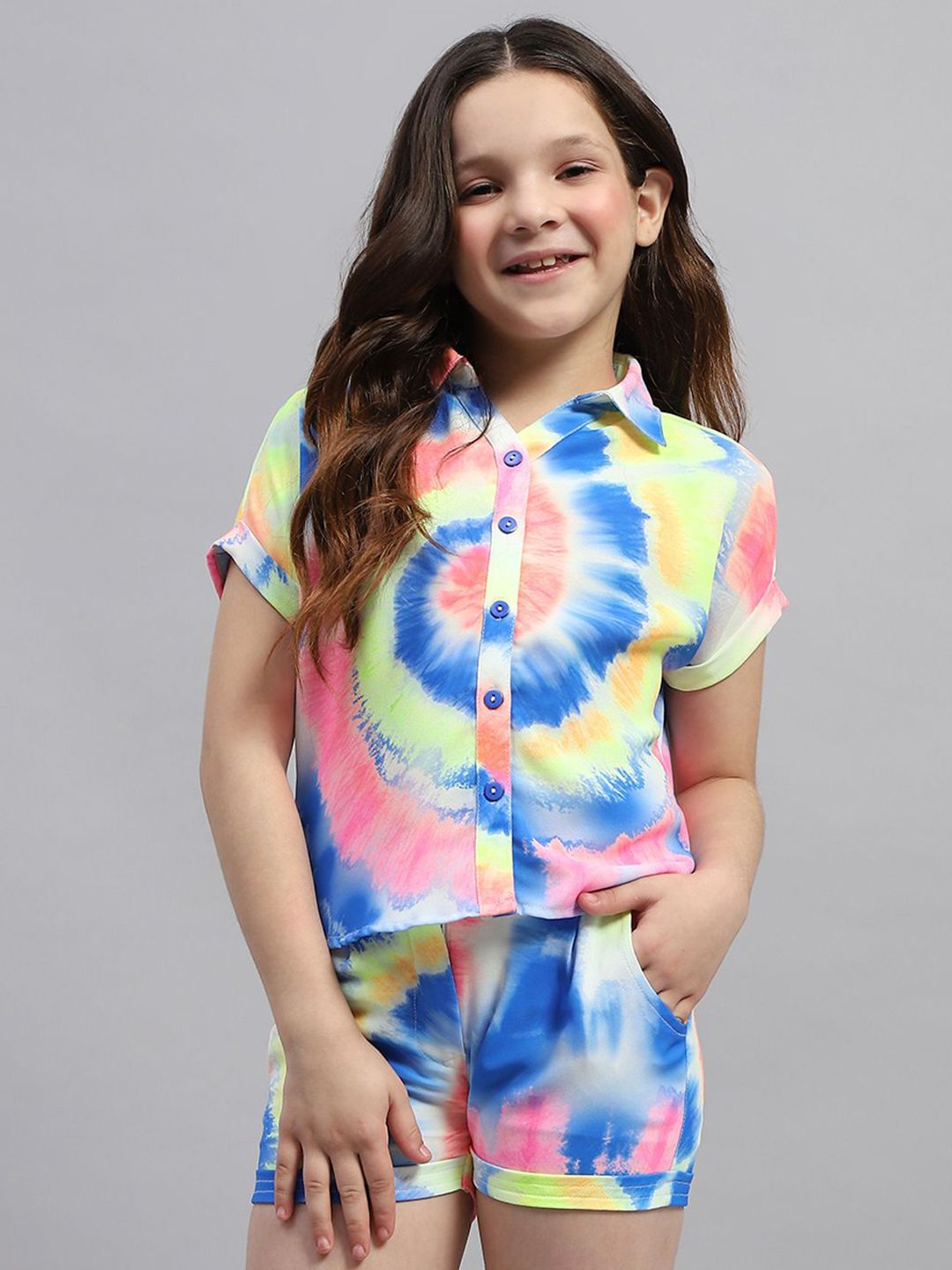 Monte Carlo Girls Printed Shirt Collar Short Sleeves Shirt With Shorts