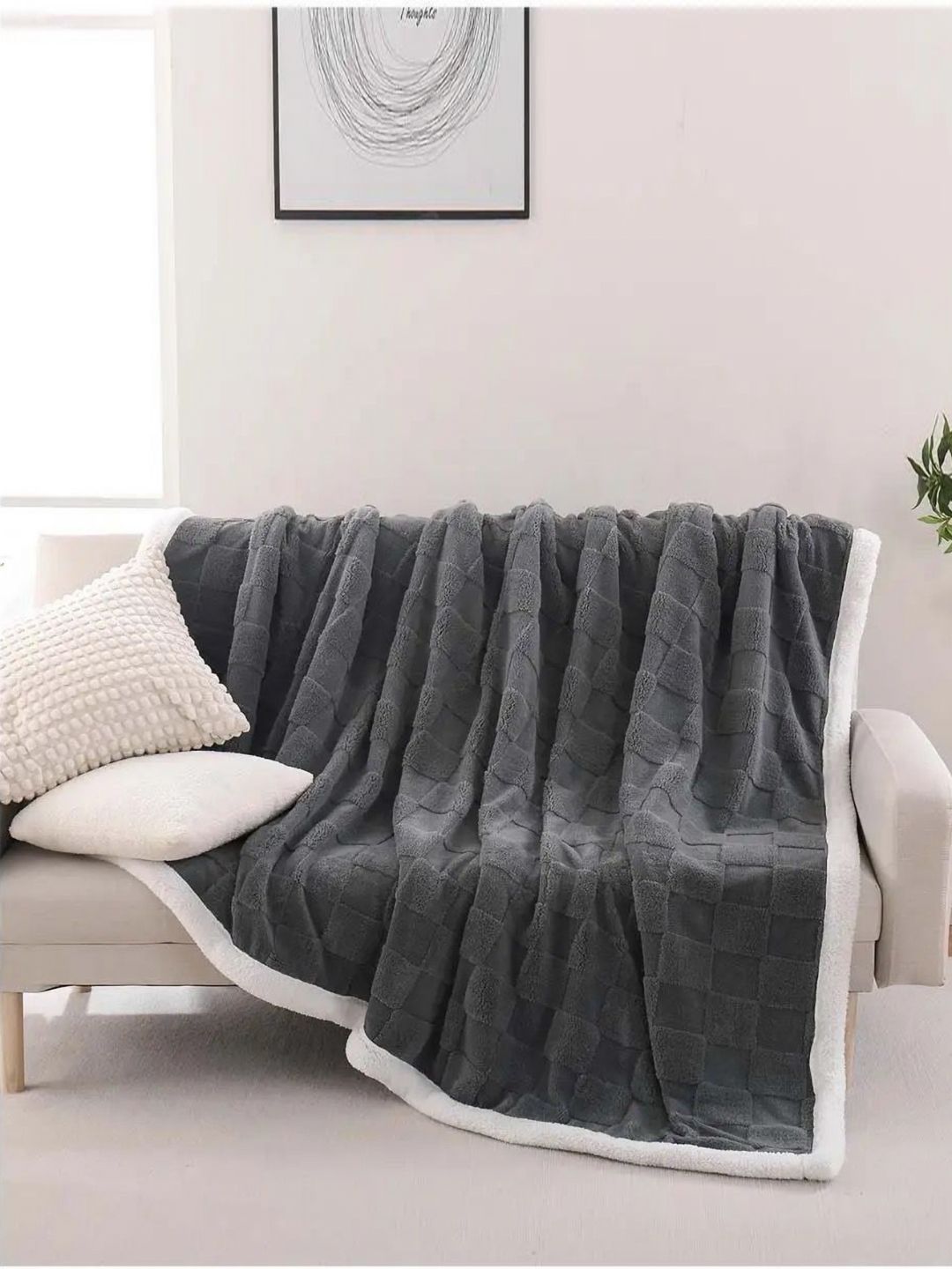 Butterthief Kids Grey & White Checked Sherpa Heavy Winter 210 GSM Single Bed Blanket