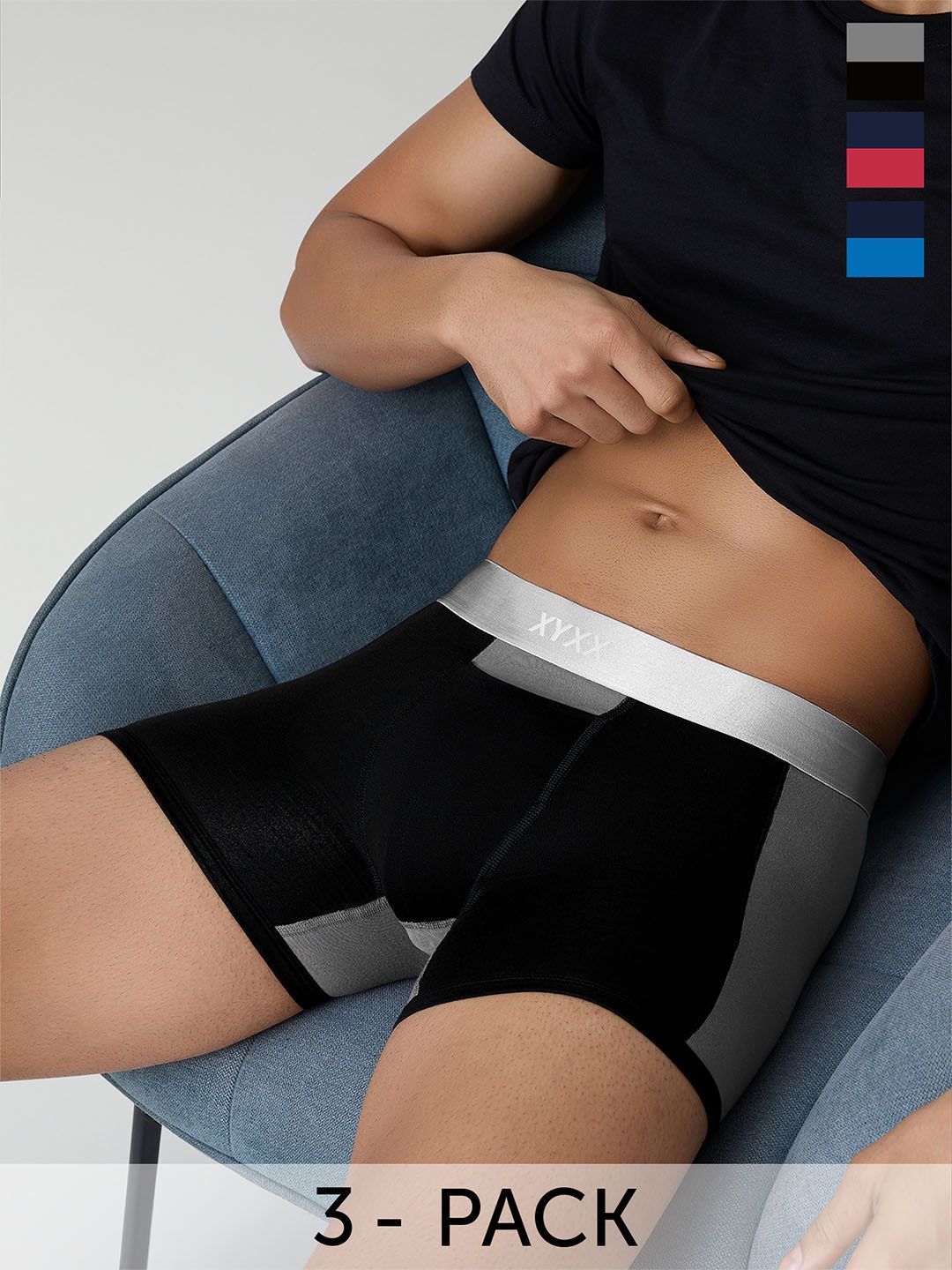 XYXX Men IntelliSoft Antimicrobial Micro Modal Pack of 3 Illuminati Trunks XYTRNK3PCKN352