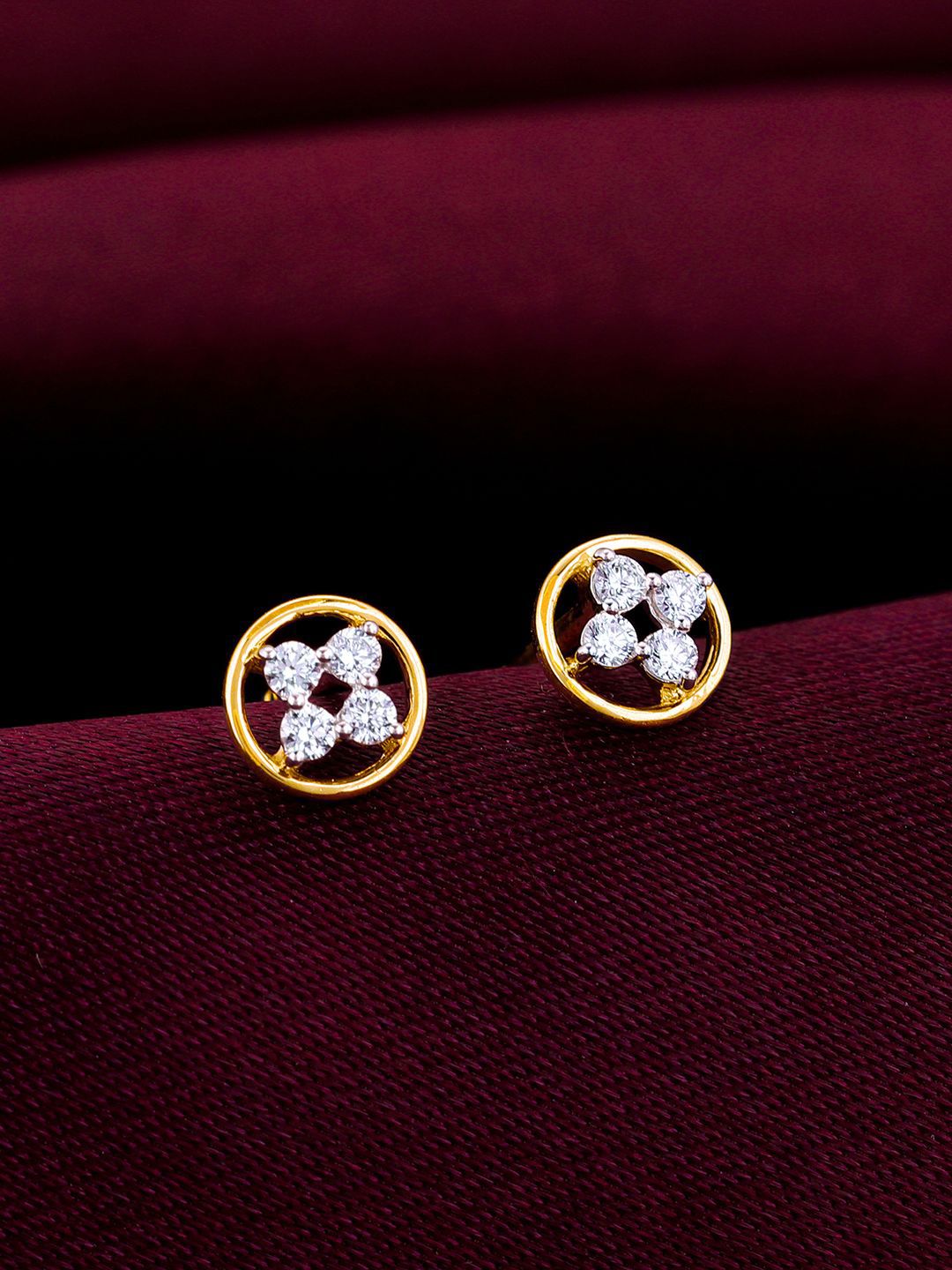 GIVA 14K Yellow Gold Circular Quartet Diamond Stud Earrings-0.7 gms