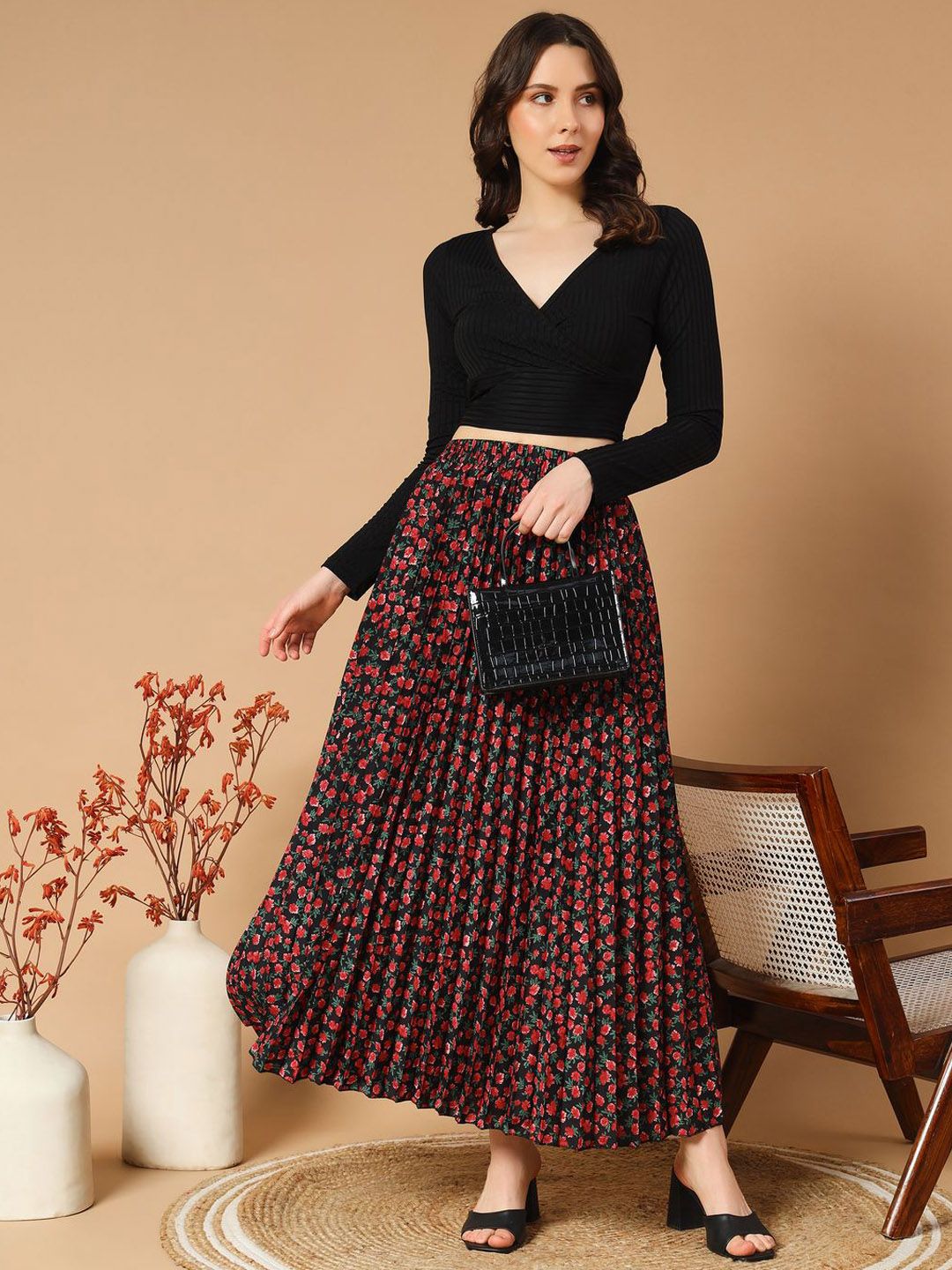 Buy ZWERLON Women Floral Printed Accordion Pleated A-Line Maxi