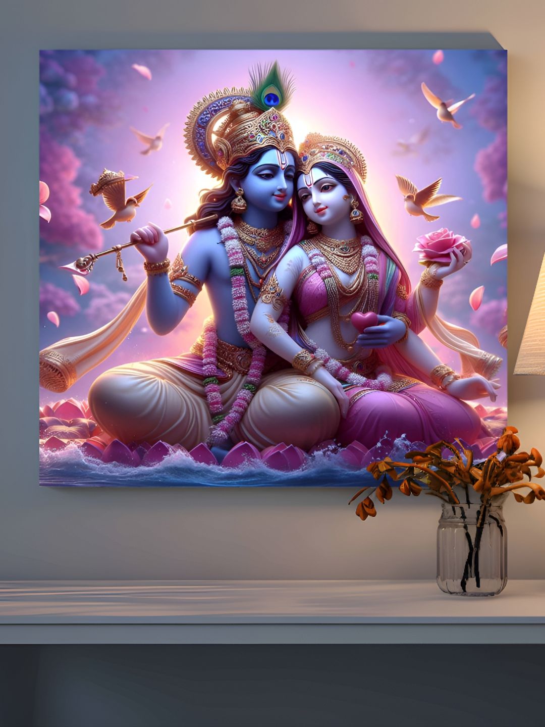 SAF Radha Krishna Wood Wall Square Paintings Wall Art - 23 x 23 in