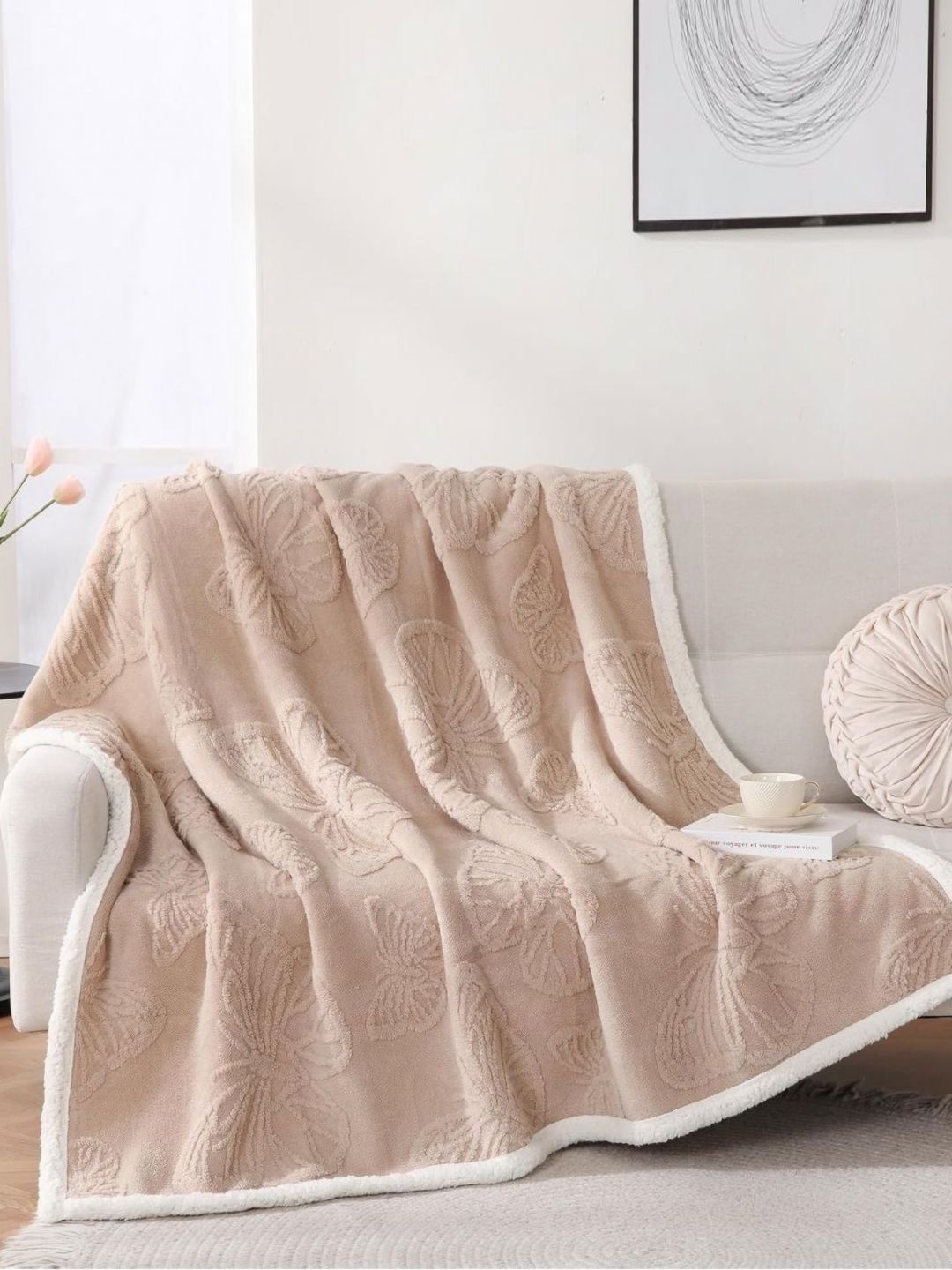 Butterthief Kids Cream Colored Butterflies Sherpa Heavy Winter 210 GSM Single Bed Blanket