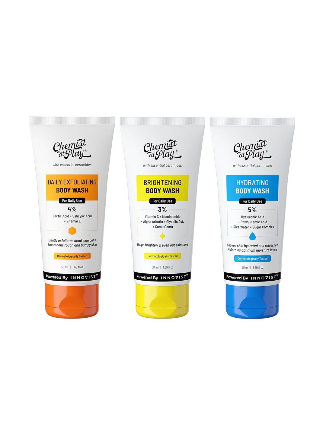 Chemist at Play Set of 3 Daily Exfoliates Hydrating & Brightening Body Wash- 50ml Each