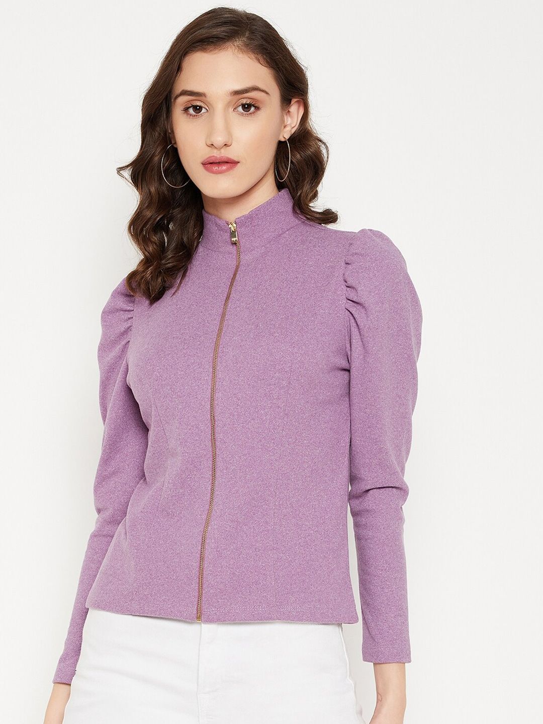 Madame Mauve Solid Zipped Top Price in India