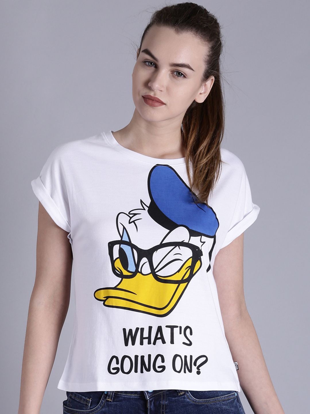 Kook N Keech Disney Women White Printed Round Neck T-shirt