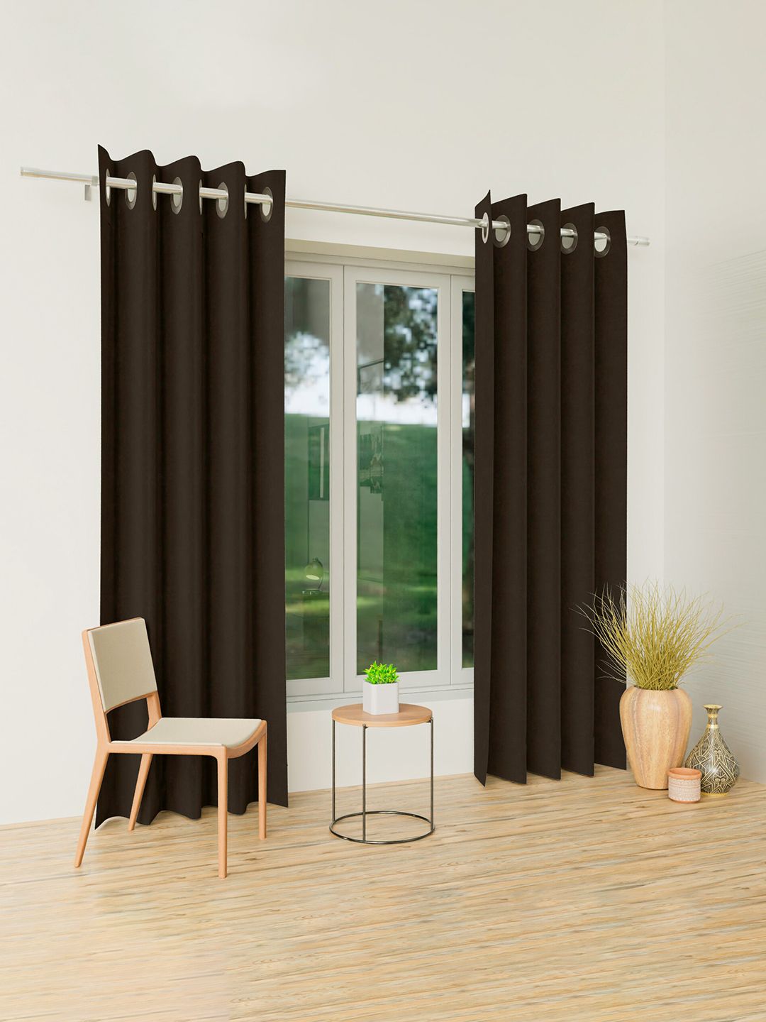 CURIOUS LIFESTYLE Brown Set of 2 Room Darkening Window Curtain Price in India