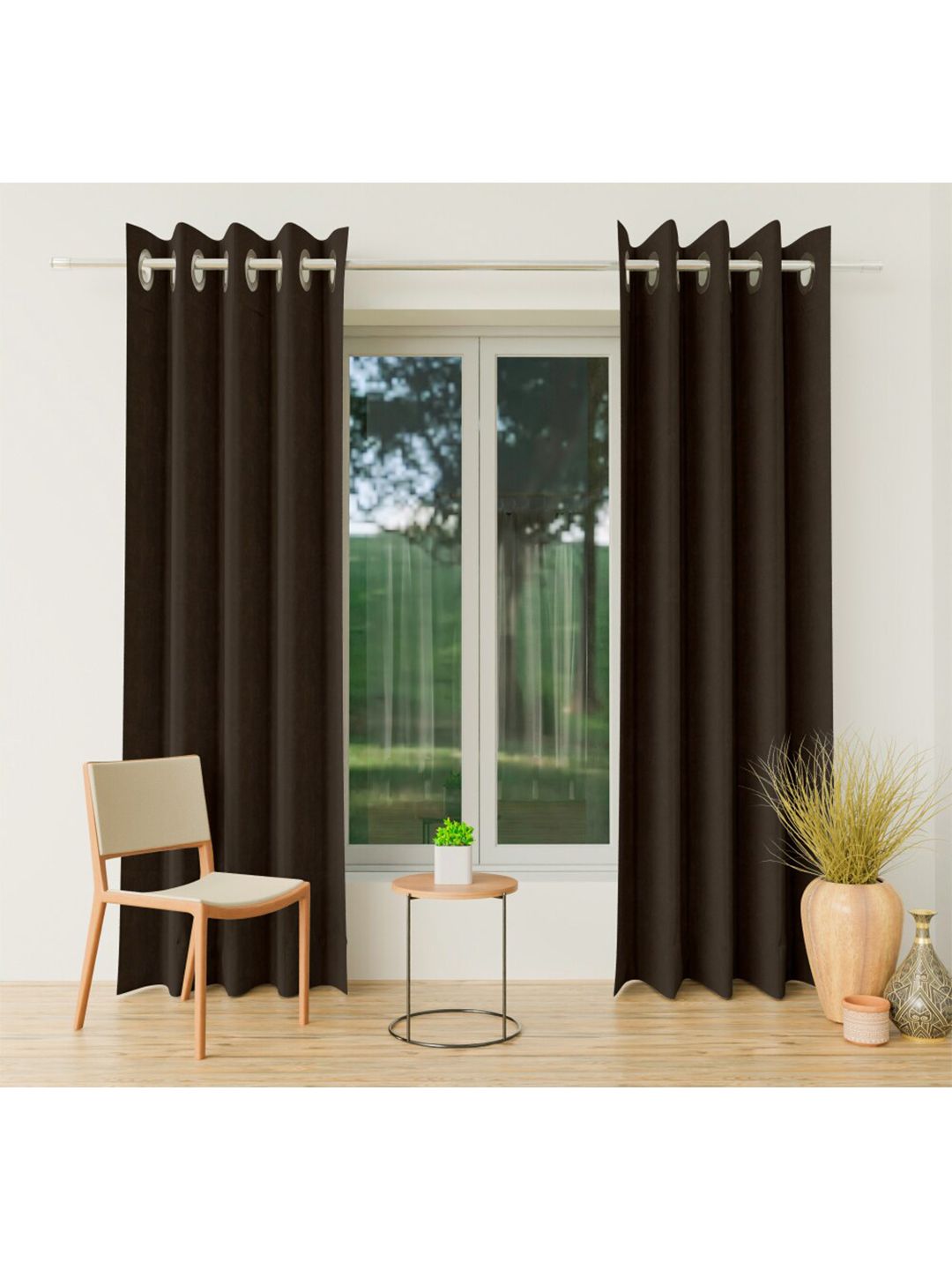 CURIOUS LIFESTYLE Brown Set of 2 Room Darkening Window Curtain Price in India