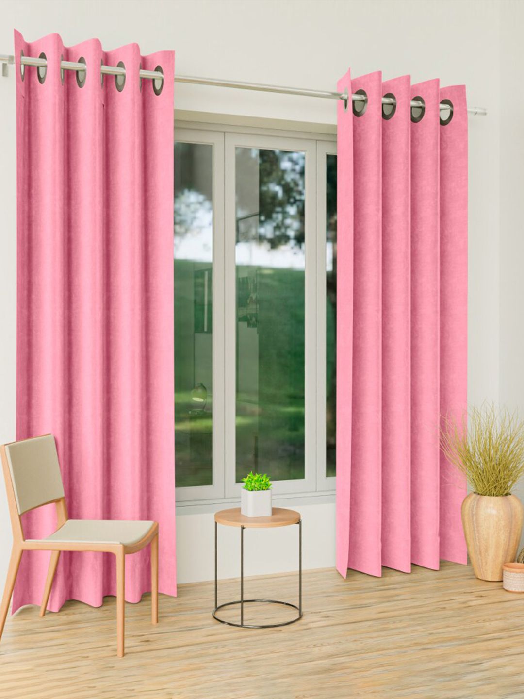 CURIOUS LIFESTYLE Pink Set of 2 Room Darkening Window Curtain Price in India