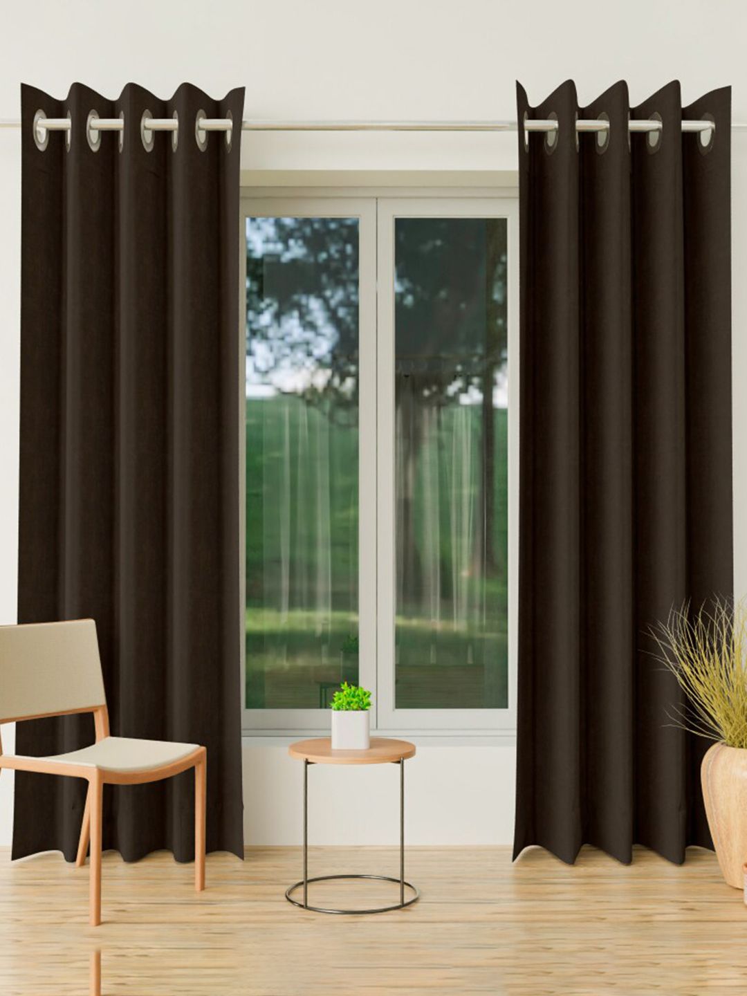 CURIOUS LIFESTYLE Brown Set of 2 Room Darkening Long Door Curtain Price in India