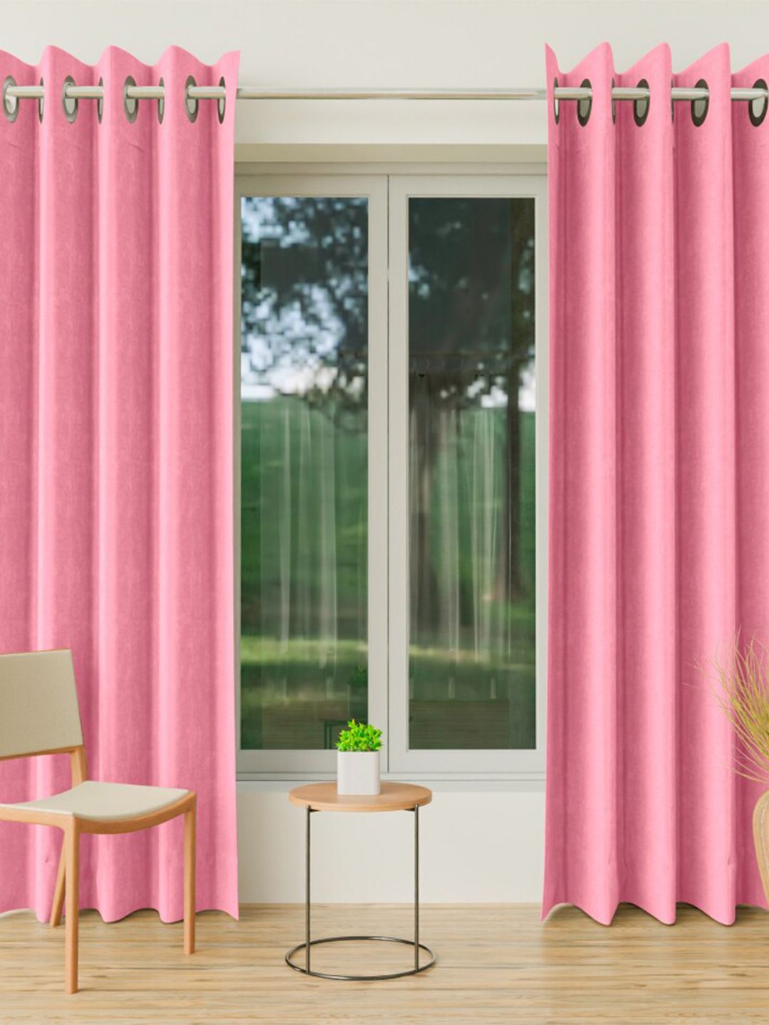 CURIOUS LIFESTYLE Pink Set of 2 Room Darkening Long Door Curtain Price in India