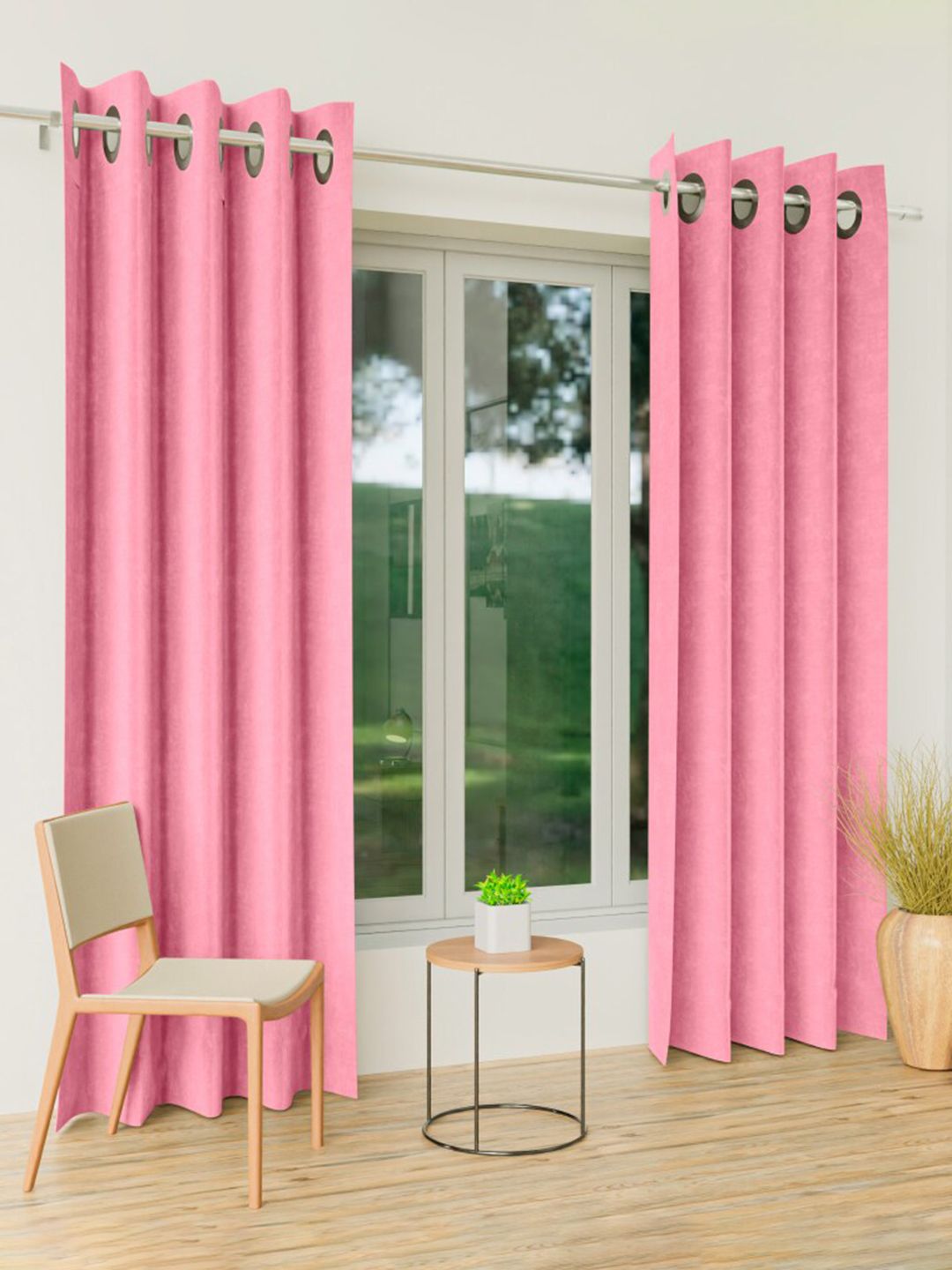 CURIOUS LIFESTYLE Pink Set of 2 Room Darkening Door Curtain Price in India