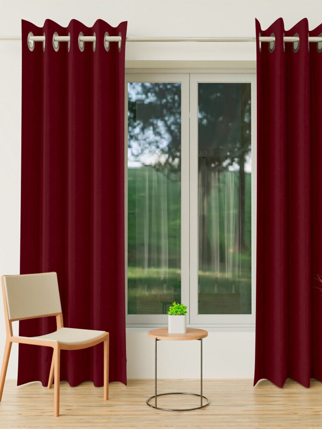 CURIOUS LIFESTYLE Maroon Set of 2 Room Darkening Window Curtain Price in India