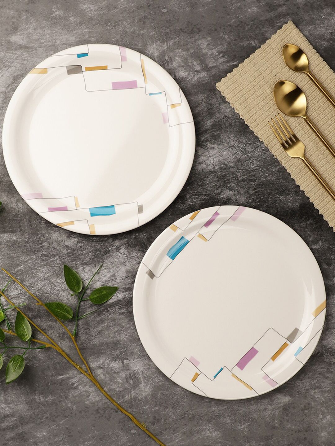 Servewell White & Blue 6 Pieces Geometric Printed Melamine Glossy Plates Price in India