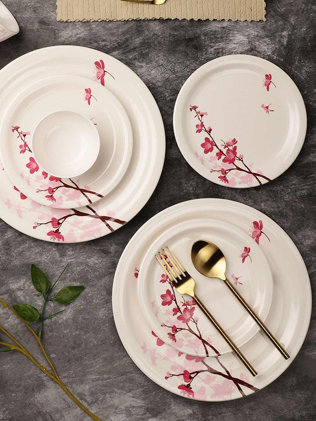 Servewell White & Red Pieces Floral Printed Melamine Glossy Dinner Set Price in India