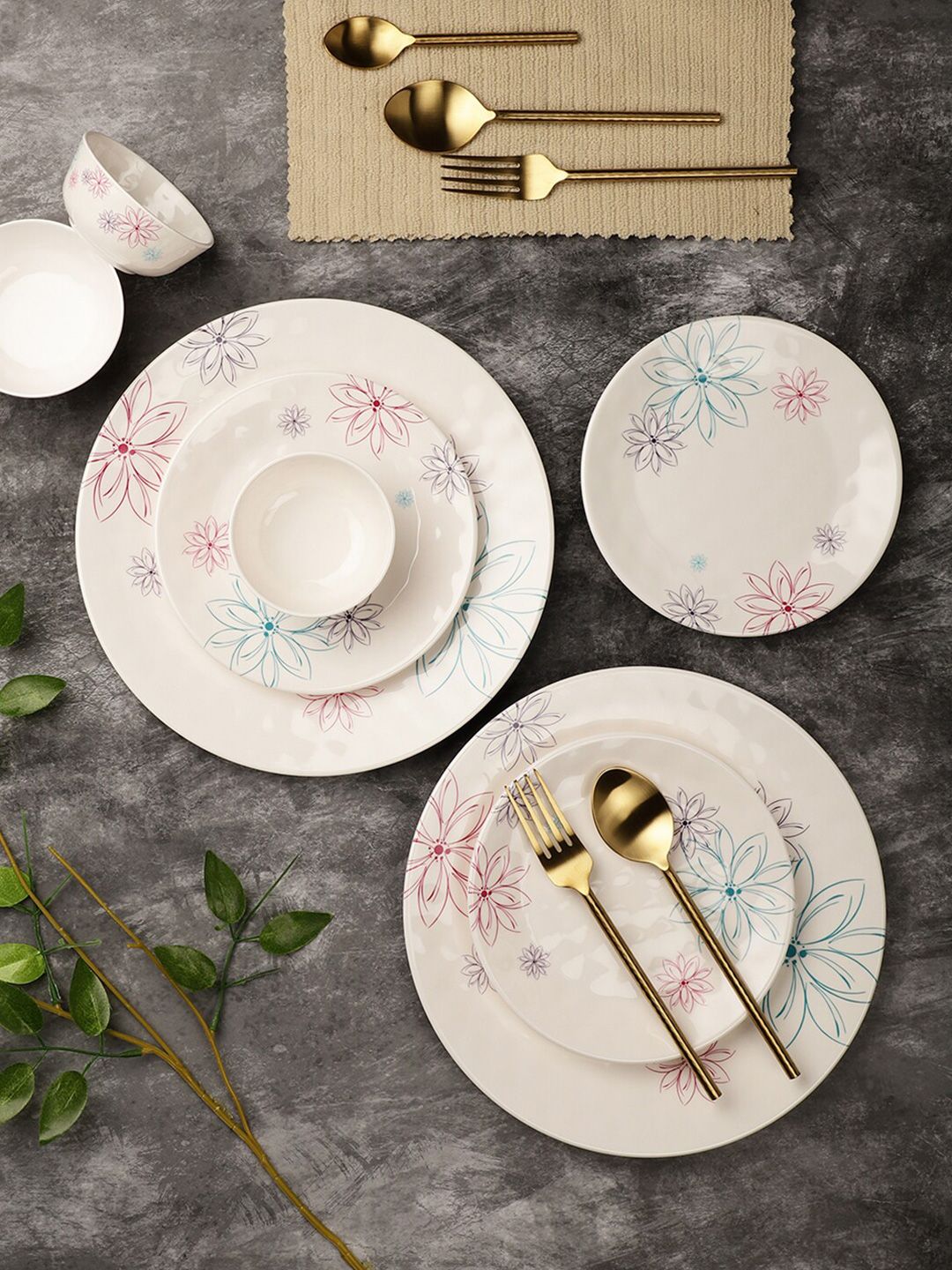 Servewell White & Red Pieces Floral Printed Melamine Glossy Dinner Set Price in India
