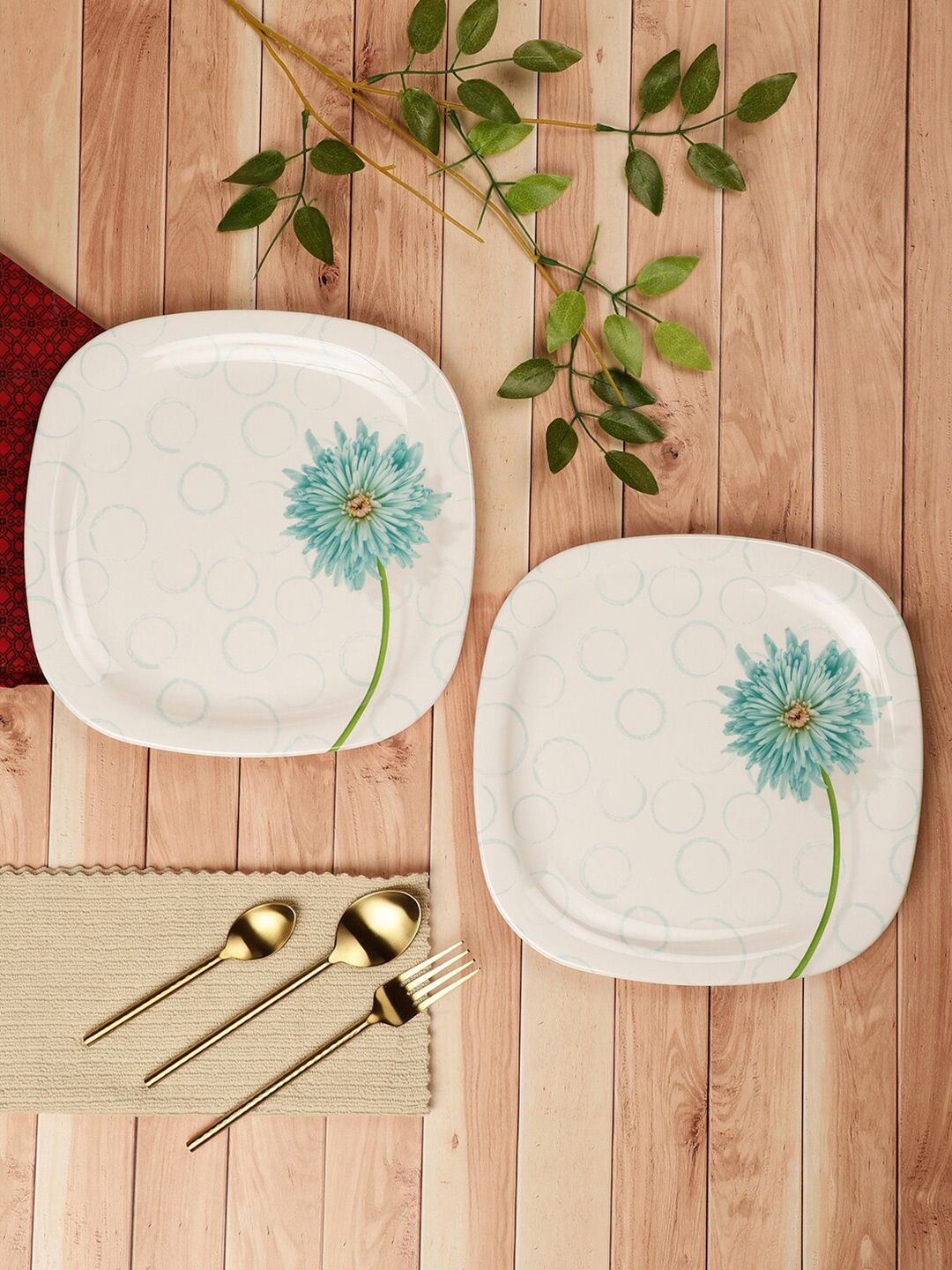 Servewell White & Blue 6 Pieces Floral Printed Melamine Glossy Plates Price in India