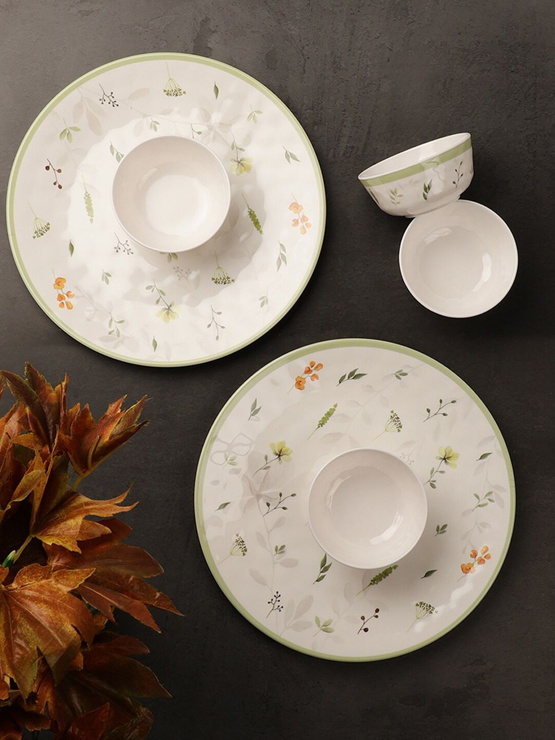 Servewell White & Green Pieces Floral Printed Melamine Glossy Bowls Price in India