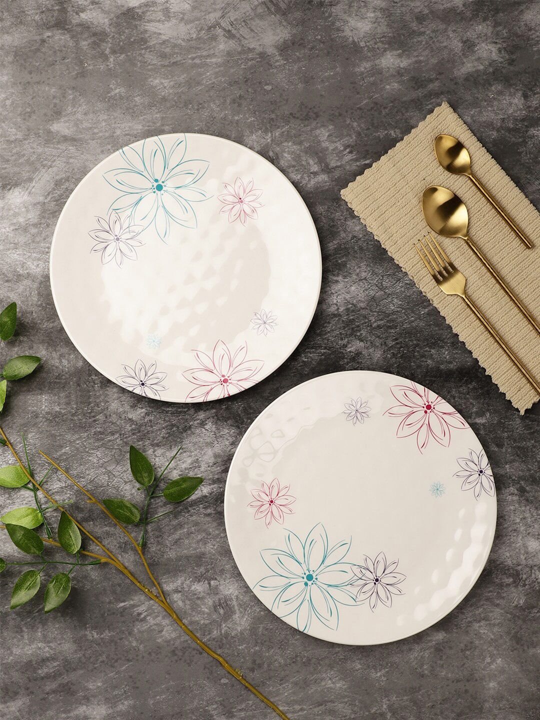 Servewell White & Blue 6 Pieces Floral Printed Melamine Glossy Plates Price in India