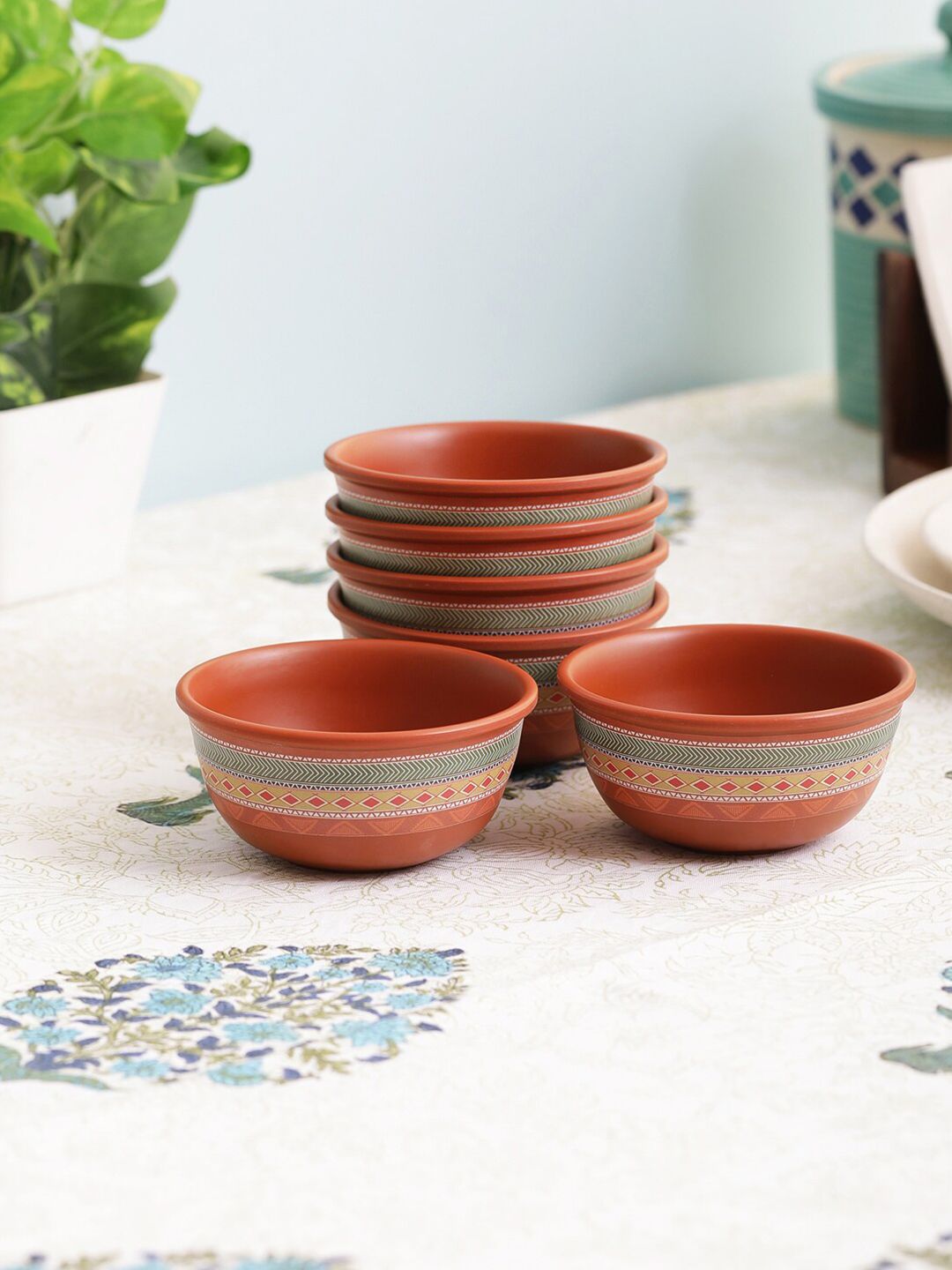 Servewell Brown & Pink 12 Pieces Printed Melamine Glossy Bowls Price in India