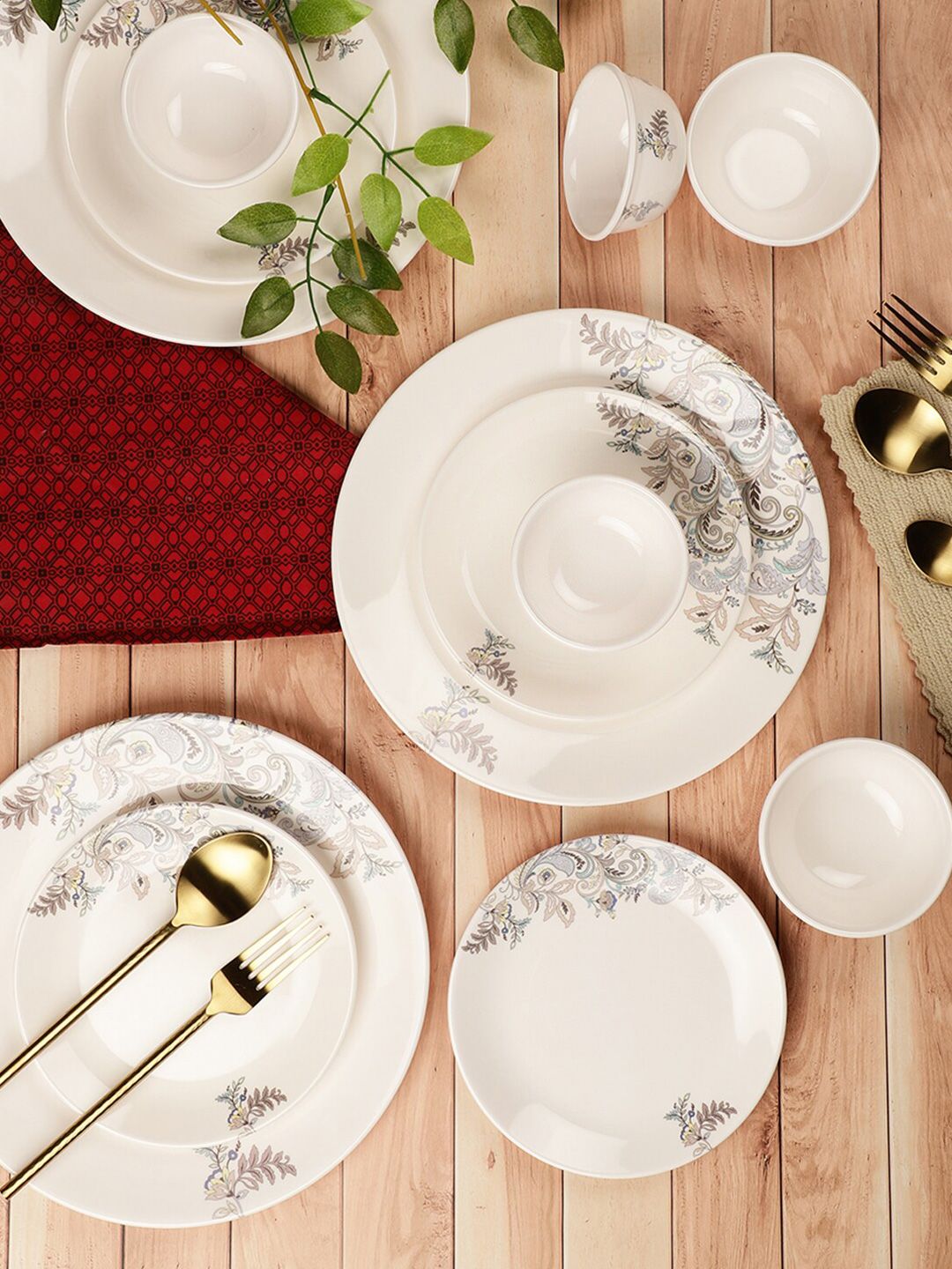 Servewell White & Blue Pieces Floral Printed Melamine Glossy Dinner Set Price in India