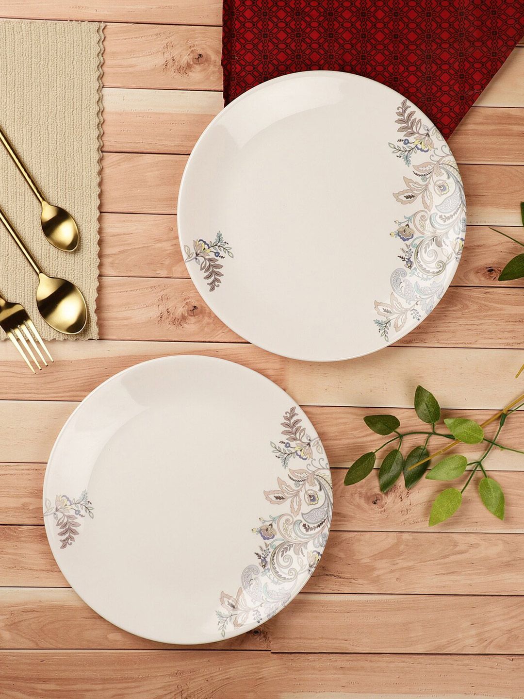 Servewell White & Peach-Coloured 6 Pieces Floral Printed Melamine Glossy Plates Price in India