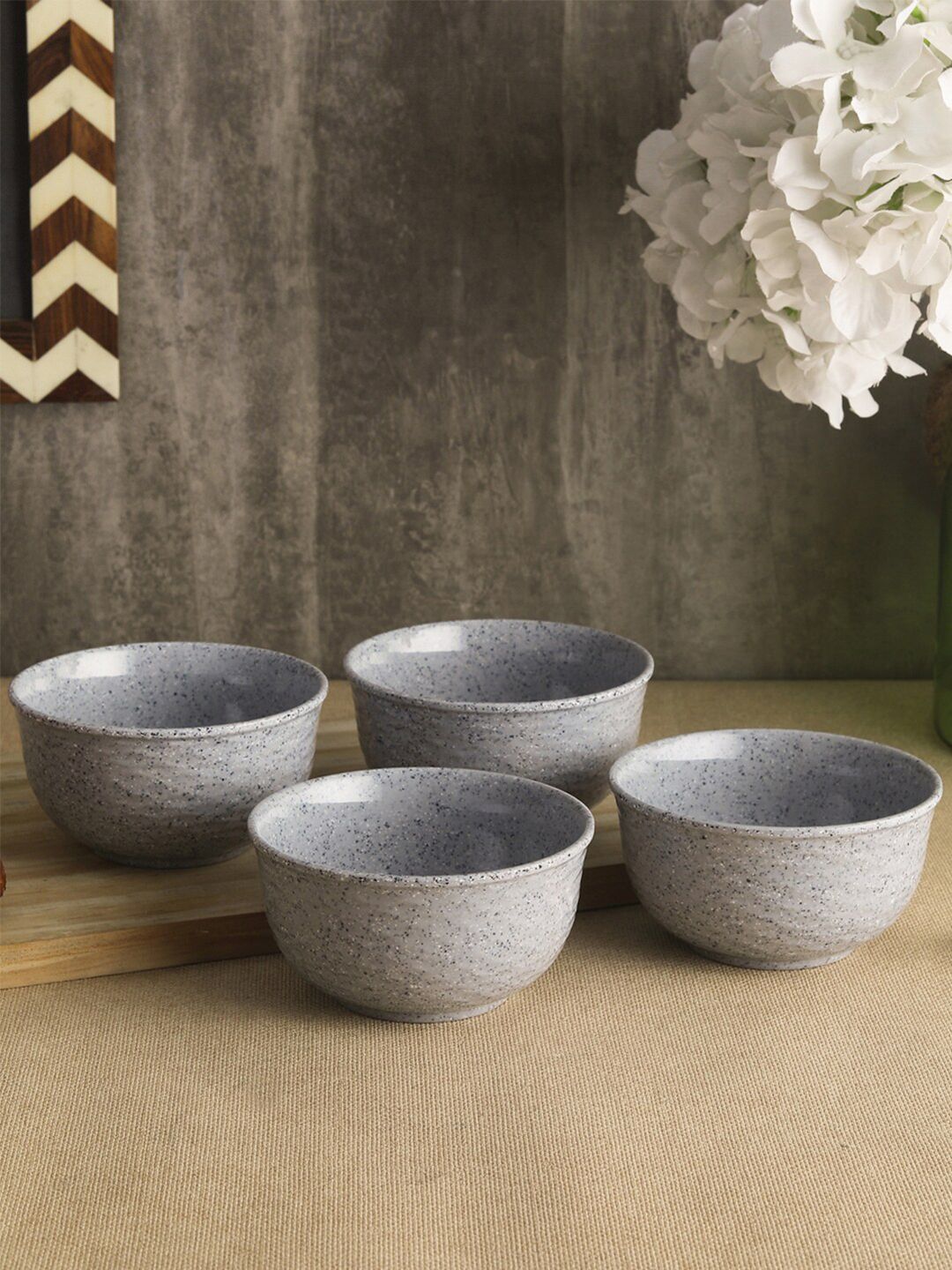 Servewell Grey & Black 12 Pieces Printed Melamine Glossy Bowls Price in India