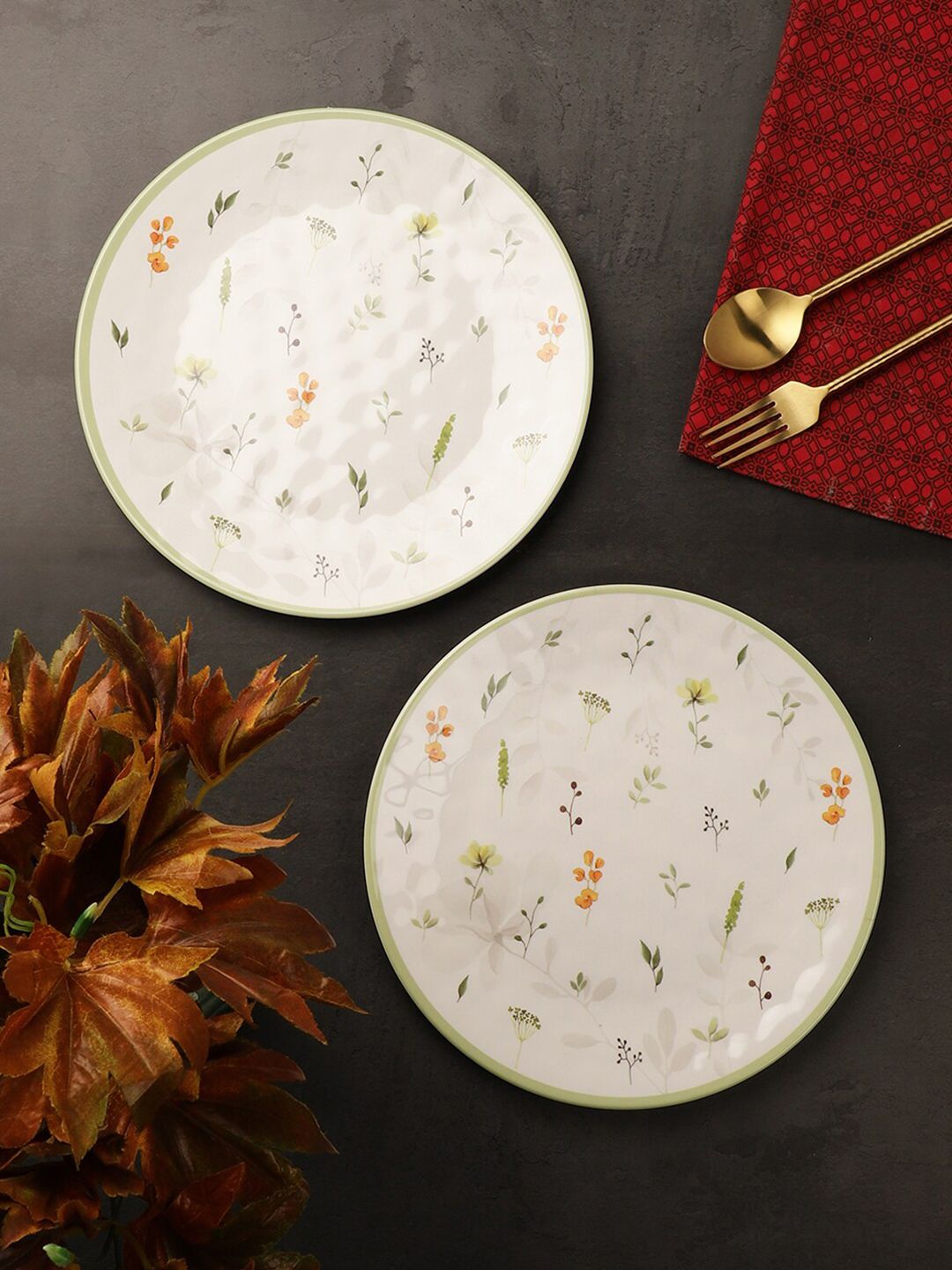 Servewell White & Orange 6 Pieces Floral Printed Melamine Glossy Plates Price in India