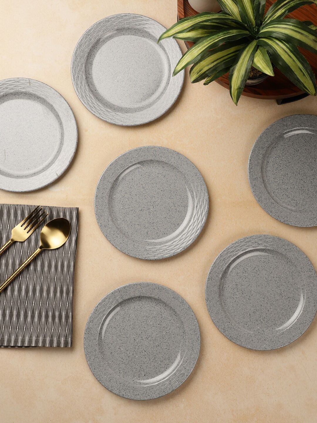 Servewell Grey & 6 Pieces Melamine Glossy Plates Price in India