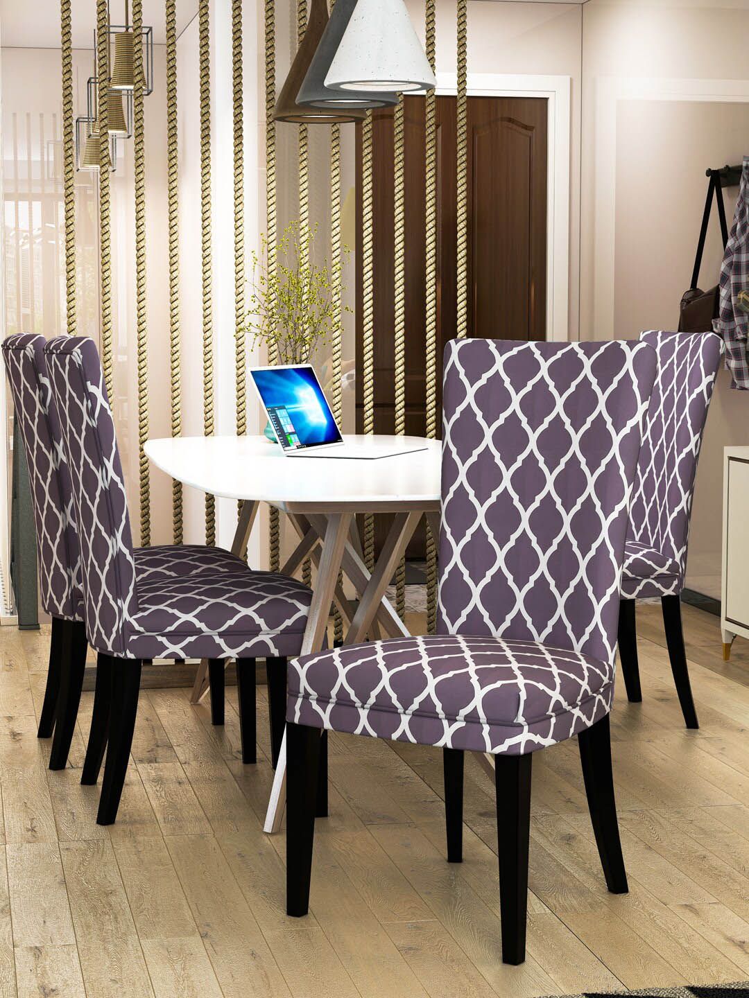 Nendle Set Of 4 Grey Printed Chair Cover Price in India