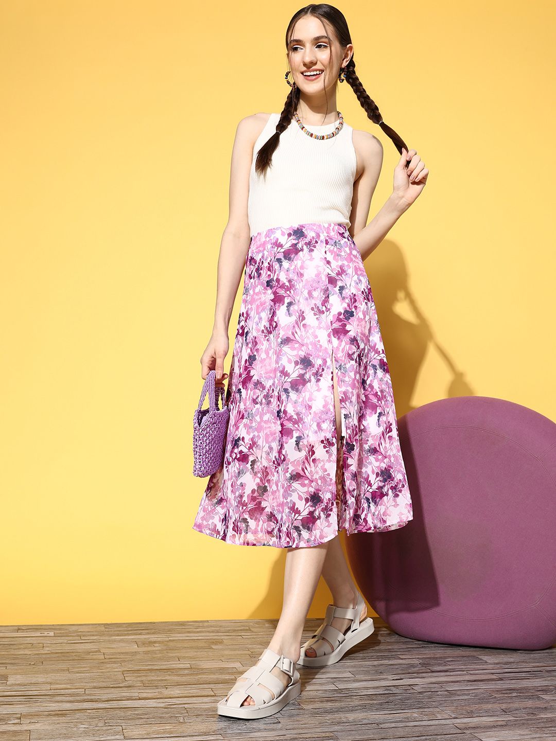 Berrylush Women Floral Print A-Line Midi Skirt Price in India