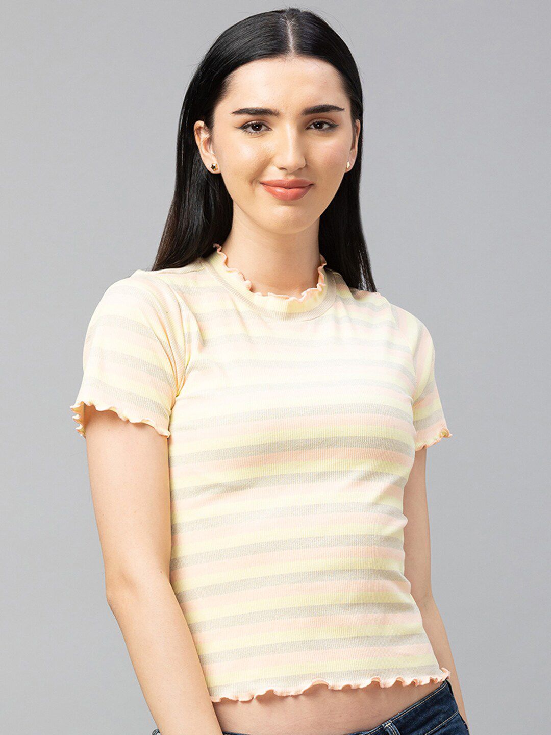 Globus Yellow Striped Crop Top Price in India