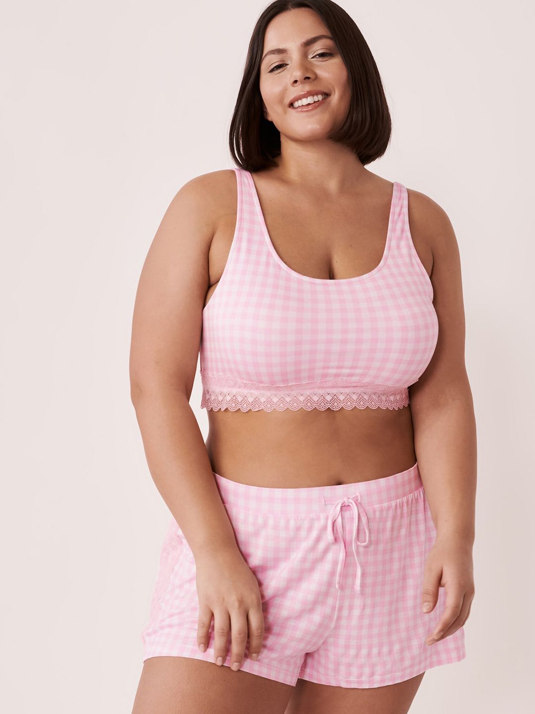 La Vie en Rose Women Pink & White Checked Bralette Crop Top Price in India