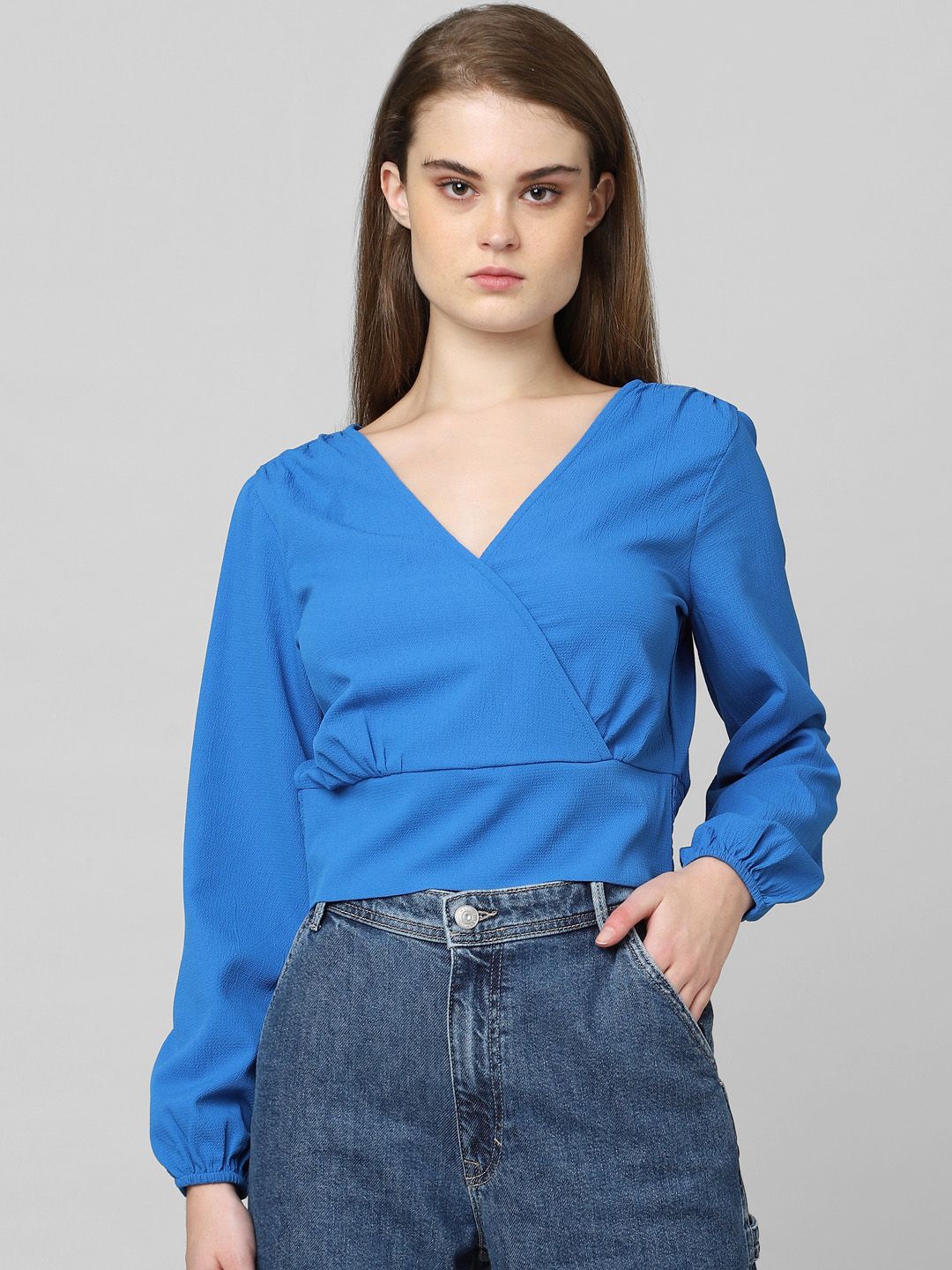ONLY Blue Wrap Crop Top Price in India