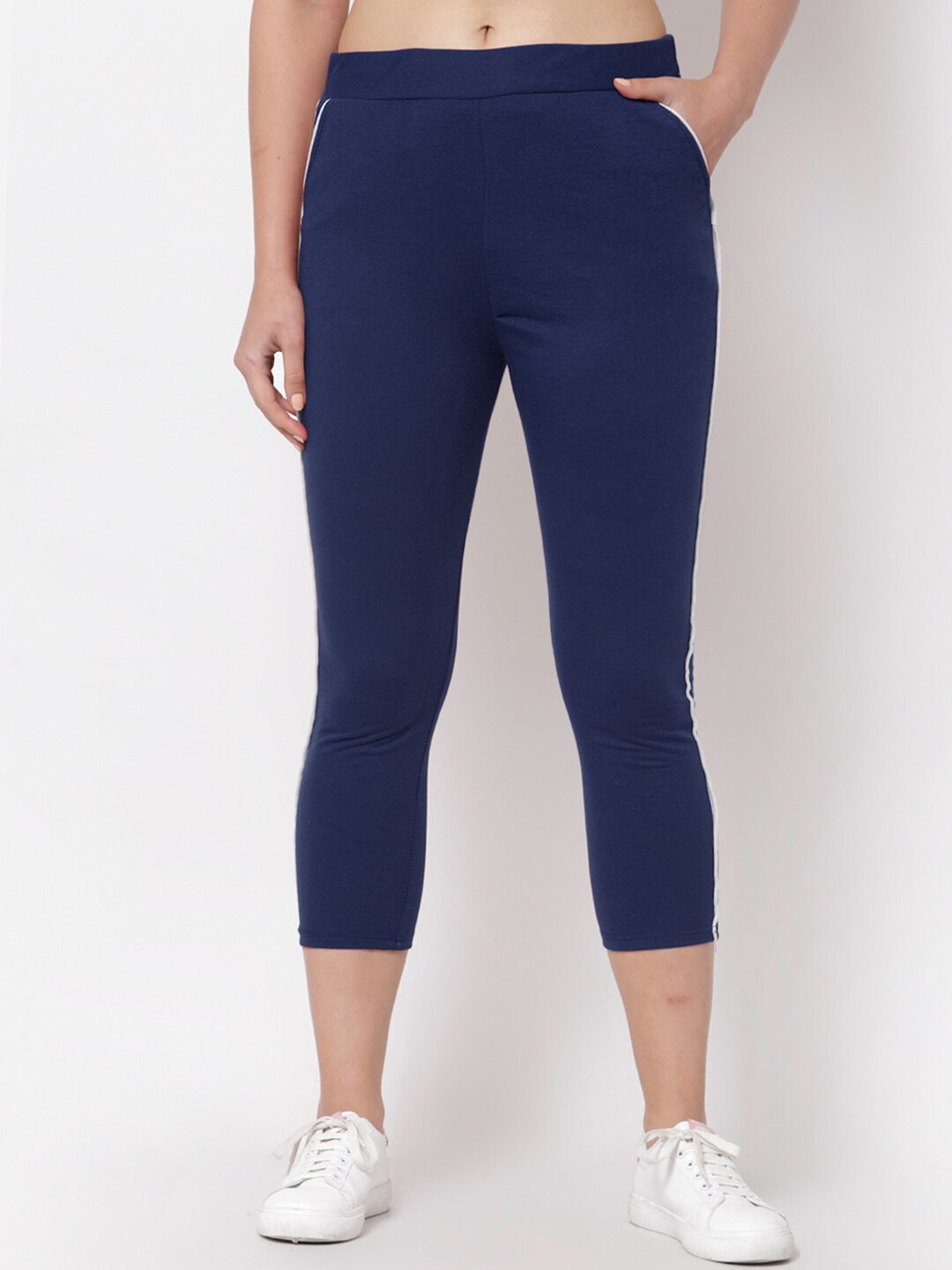 KLOTTHE Women Blue Solid Slim-Fit Cotton Rapid Dry Track Pants Price in India